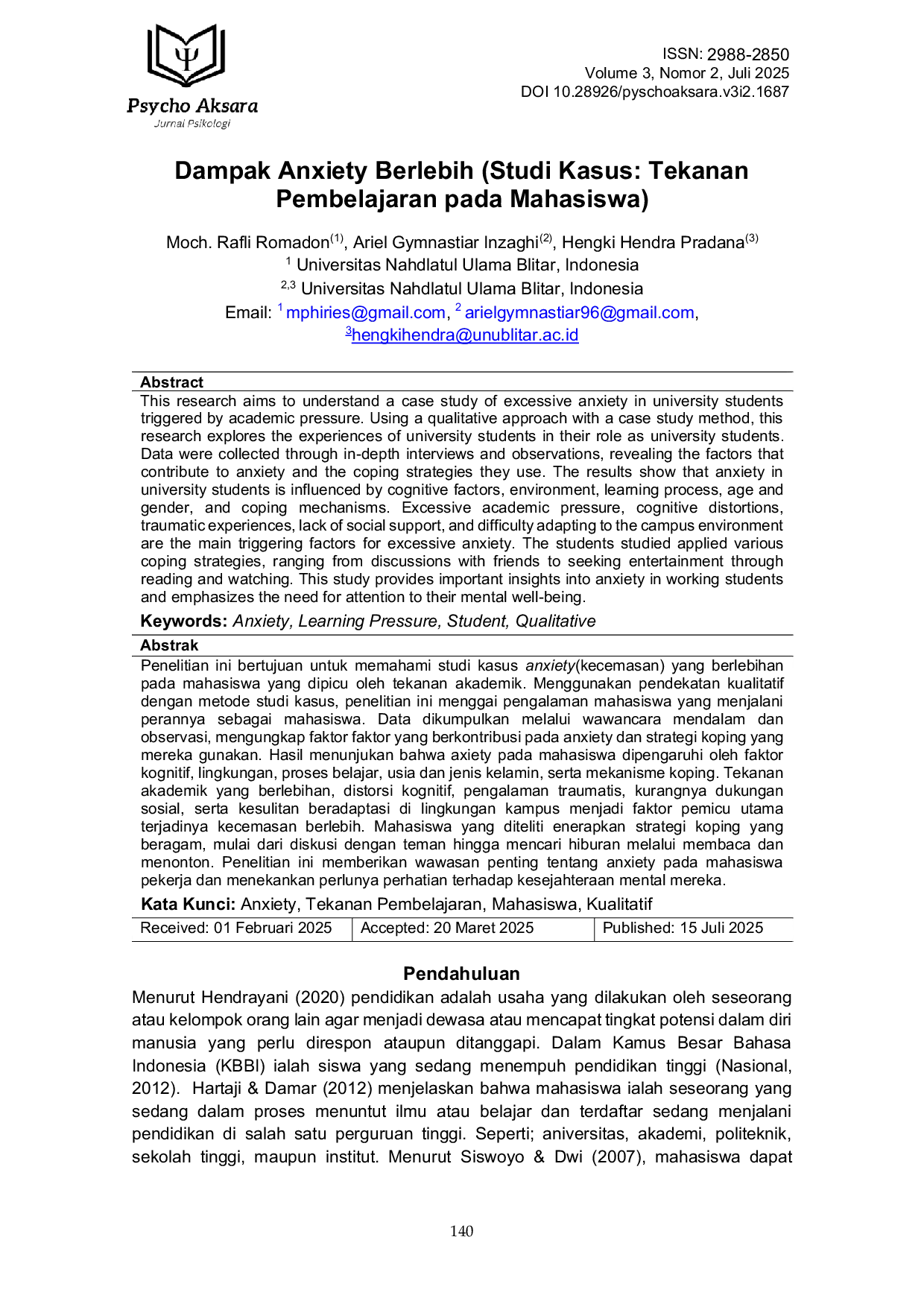 JURIS Dampak Anxiety Berlebih Studi Kasus Tekanan Pembelajaran Pada Mahasiswa
