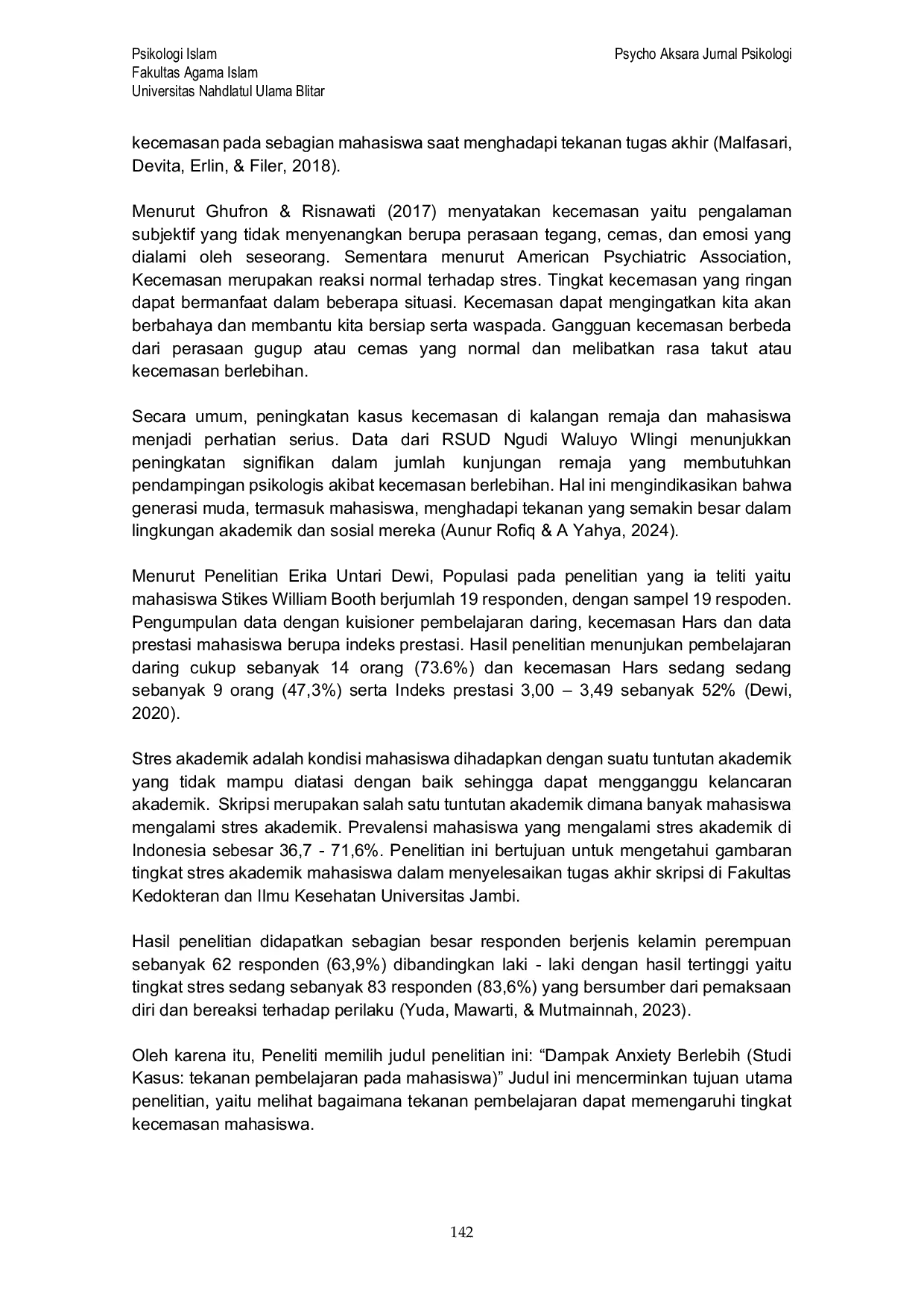 JURIS Dampak Anxiety Berlebih Studi Kasus Tekanan Pembelajaran Pada Mahasiswa