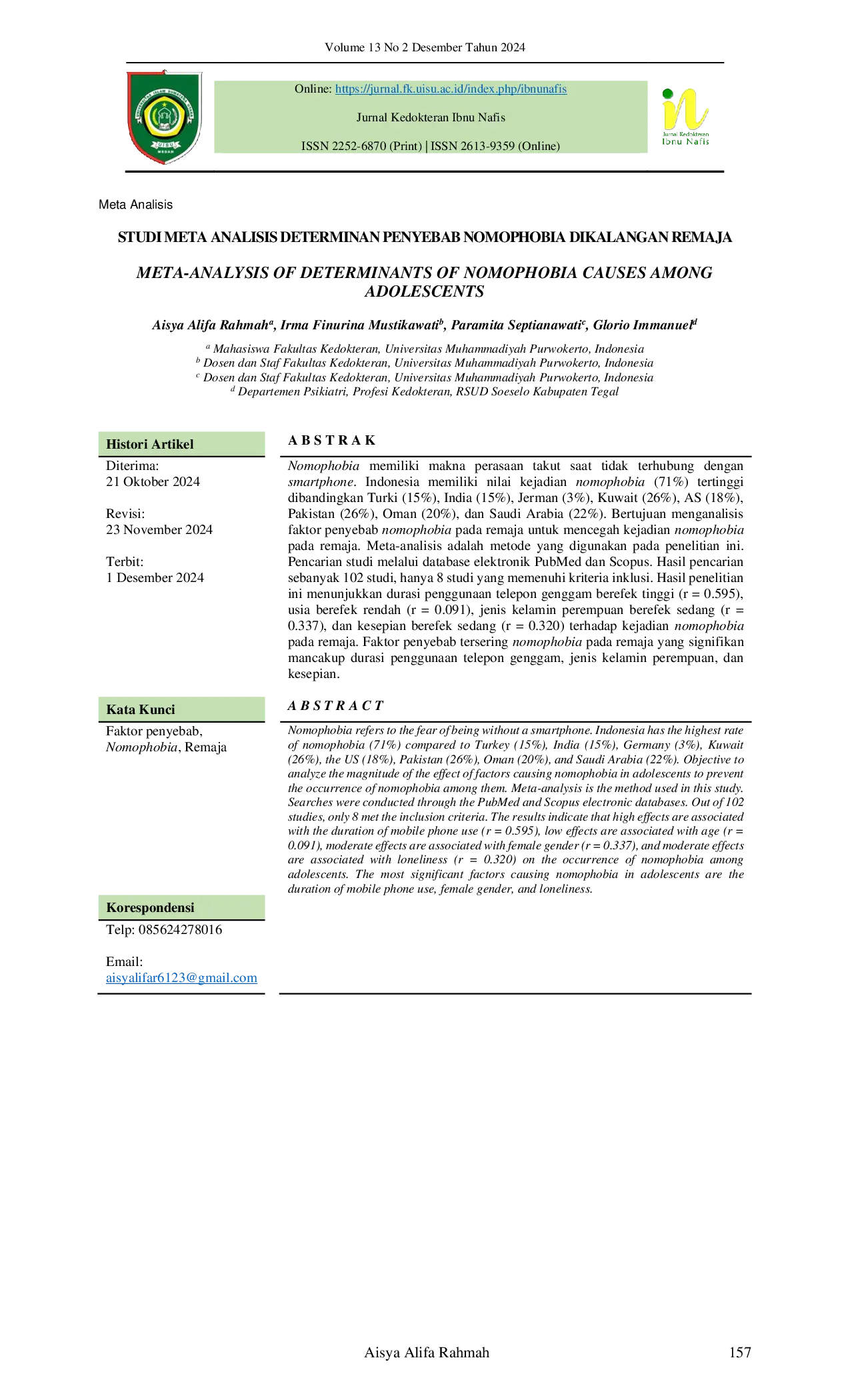 JURIS Studi Meta Analisis Determinan Penyebab Nomophobia di Kalangan Remaja