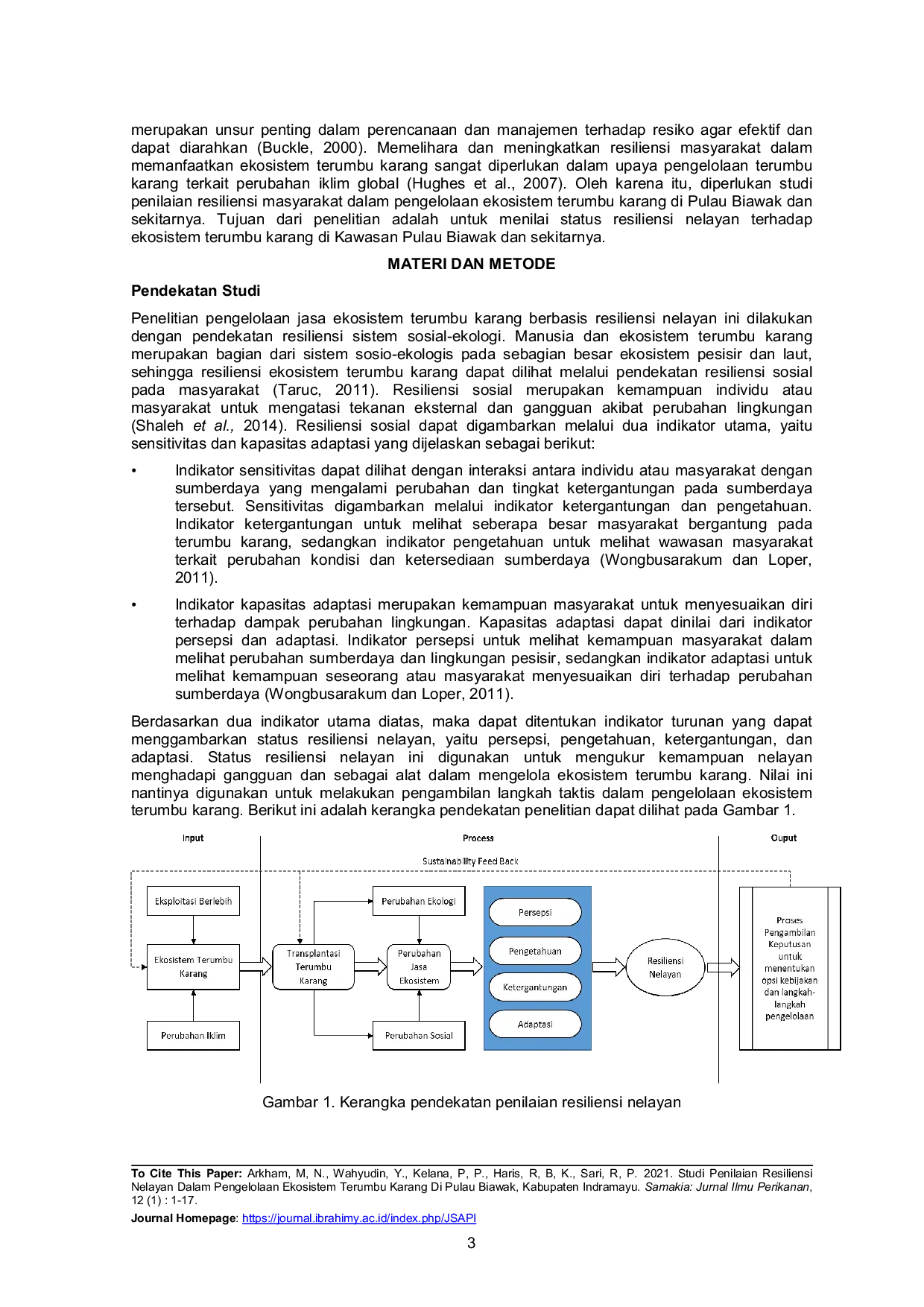 JURIS Studi Penilaian Resiliensi Nelayan Dalam Pengelolaan Ekosistem Terumbu Karang Di Pulau Biawak Kabupaten Indramayu