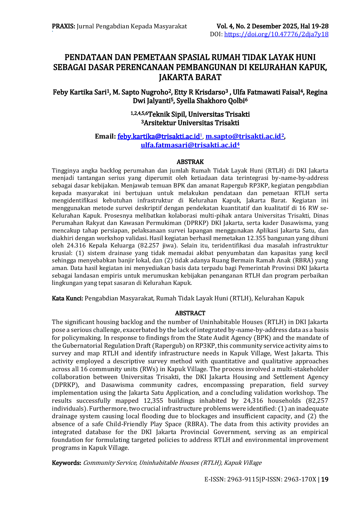 JURIS Pendataan Dan Pemetaan Spasial Rumah Tidak Layak Huni Sebagai Dasar Perencanaan Pembangunan Di Kelurahan Kapuk Jakarta Barat
