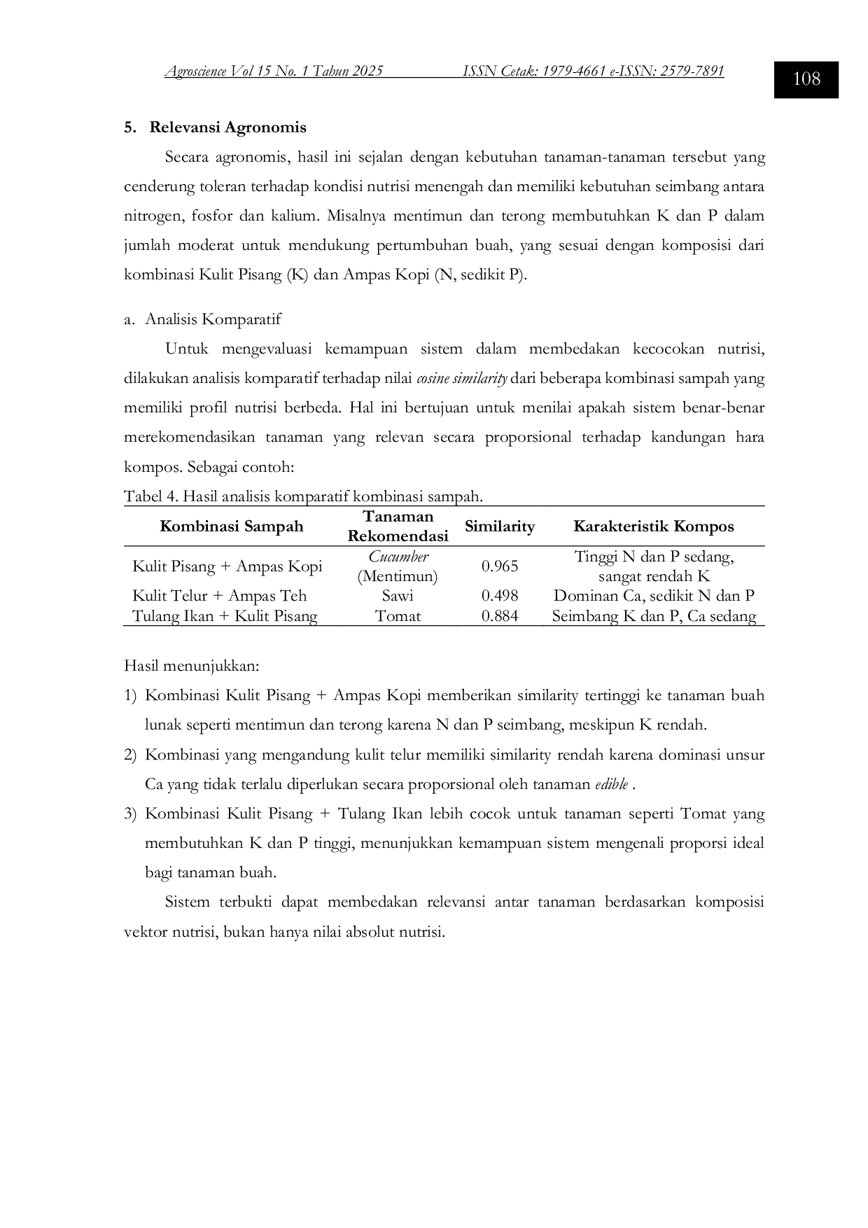 JURIS REKOMPOS SISTEM REKOMENDASI TANAMAN EDIBLE DARI SAMPAH ORGANIK RUMAH TANGGA BERBASIS ANDROID MENGGUNAKAN COSINE SIMILARITY