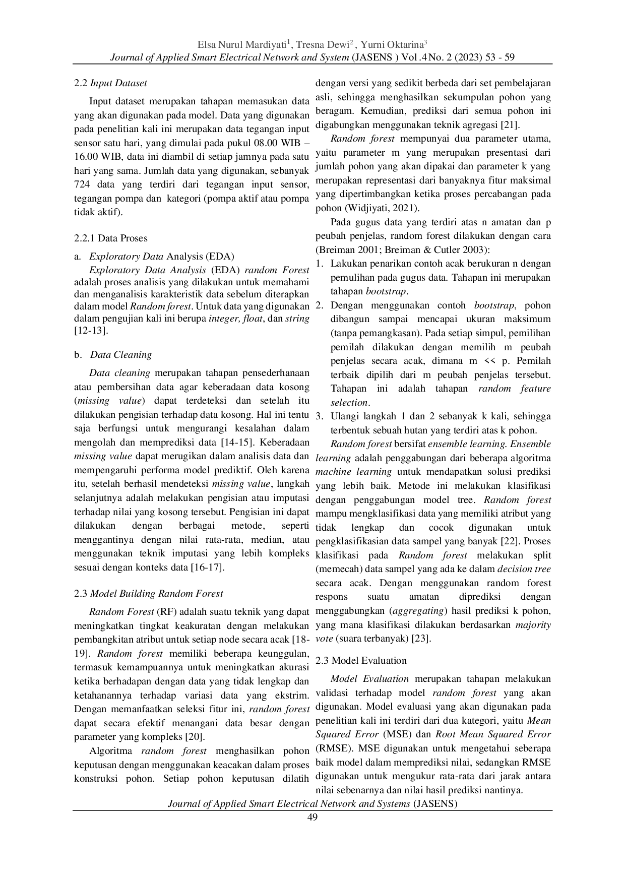 JURIS Analisa Prediksi Tegangan Input Sensor Capacitive Soil Moisture dengan Random Forest untuk Mendukung Pertanian Pintar