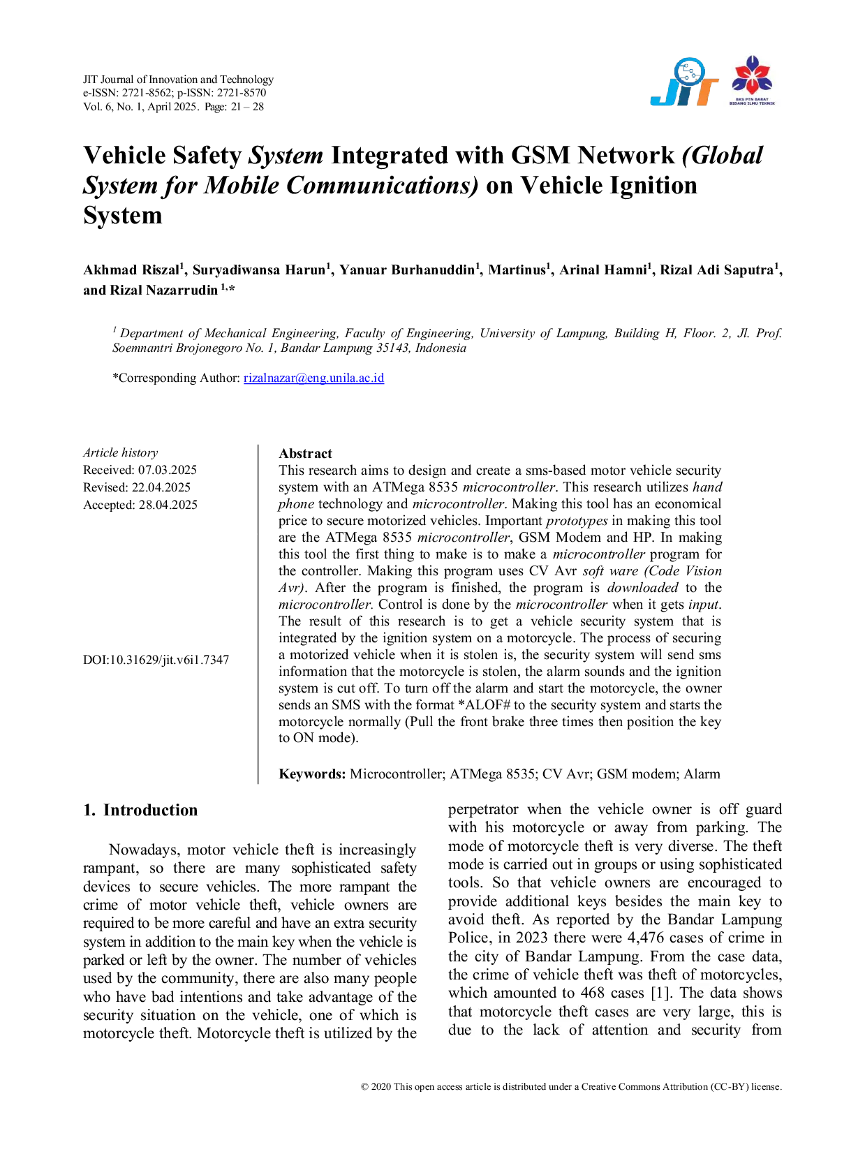 JURIS Vehicle Safety System Integrated with GSM Network Global System for Mobile Communications on Vehicle Ignition System