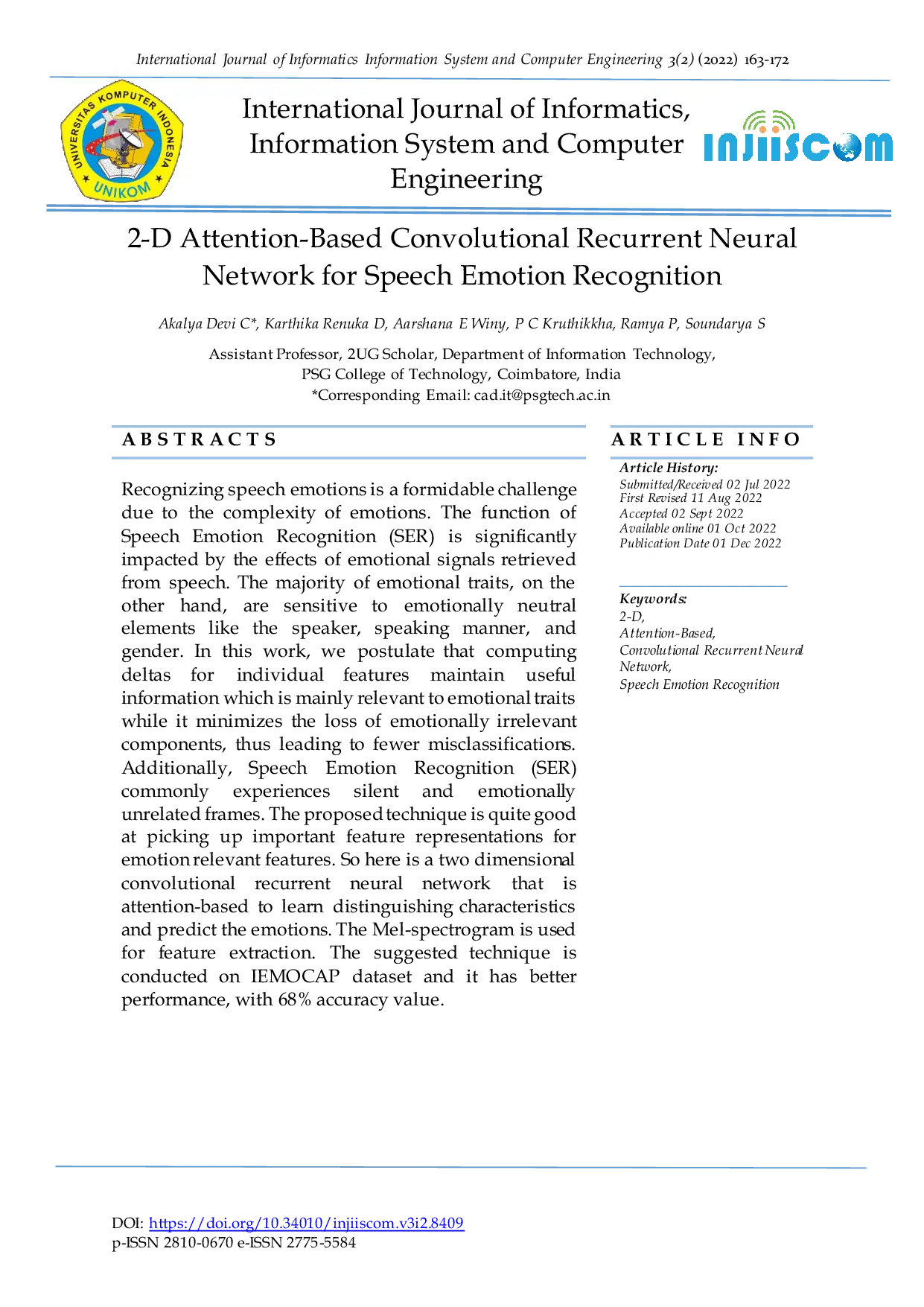 JURIS 2 D Attention Based Convolutional Recurrent Neural Network for Speech Emotion Recognition