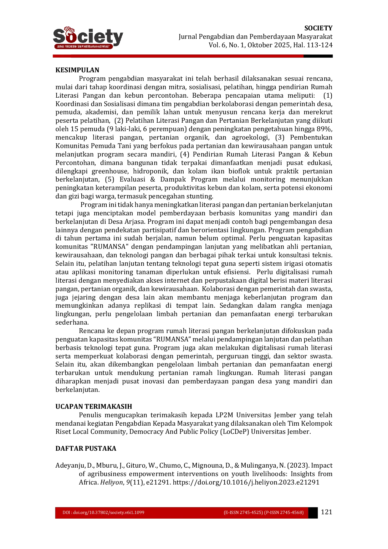 JURIS Pemberdayaan Pemuda Melalui Literasi Pangan dan Pertanian Berkelanjutan Menuju Desa Mandiri Pangan Ramah Lingkungan