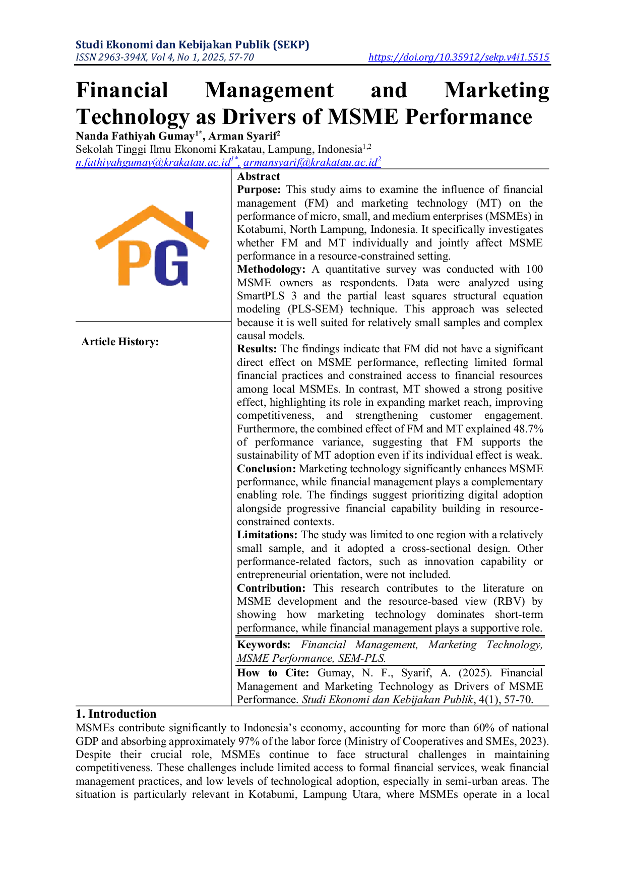 JURIS Financial Management And Marketing Technology As Drivers Of Msme Performance