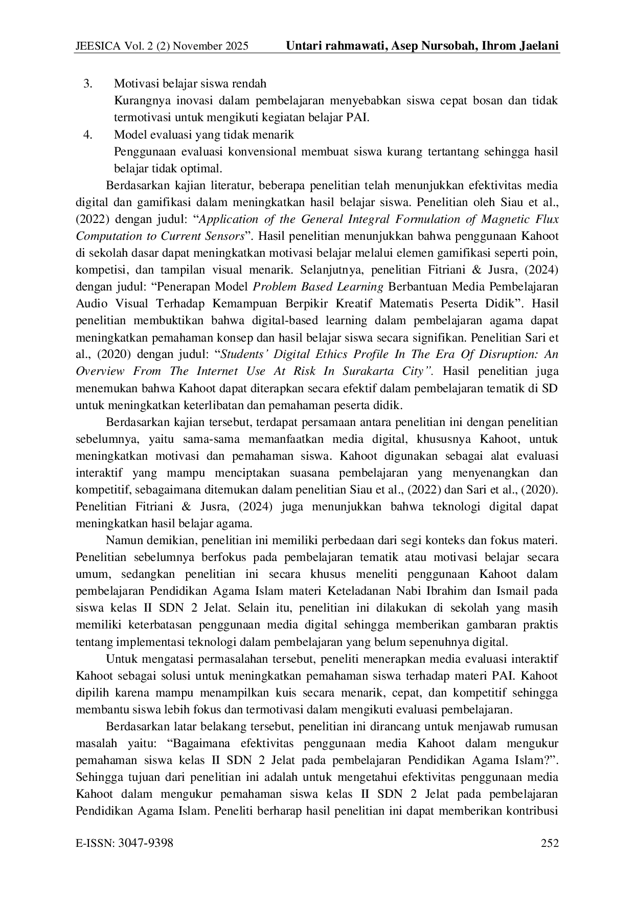 JURIS Efektivitas Media Pembelajaran Kahoot dalam Mengukur Pemahaman Siswa Pada pembelajaran PAI di SD