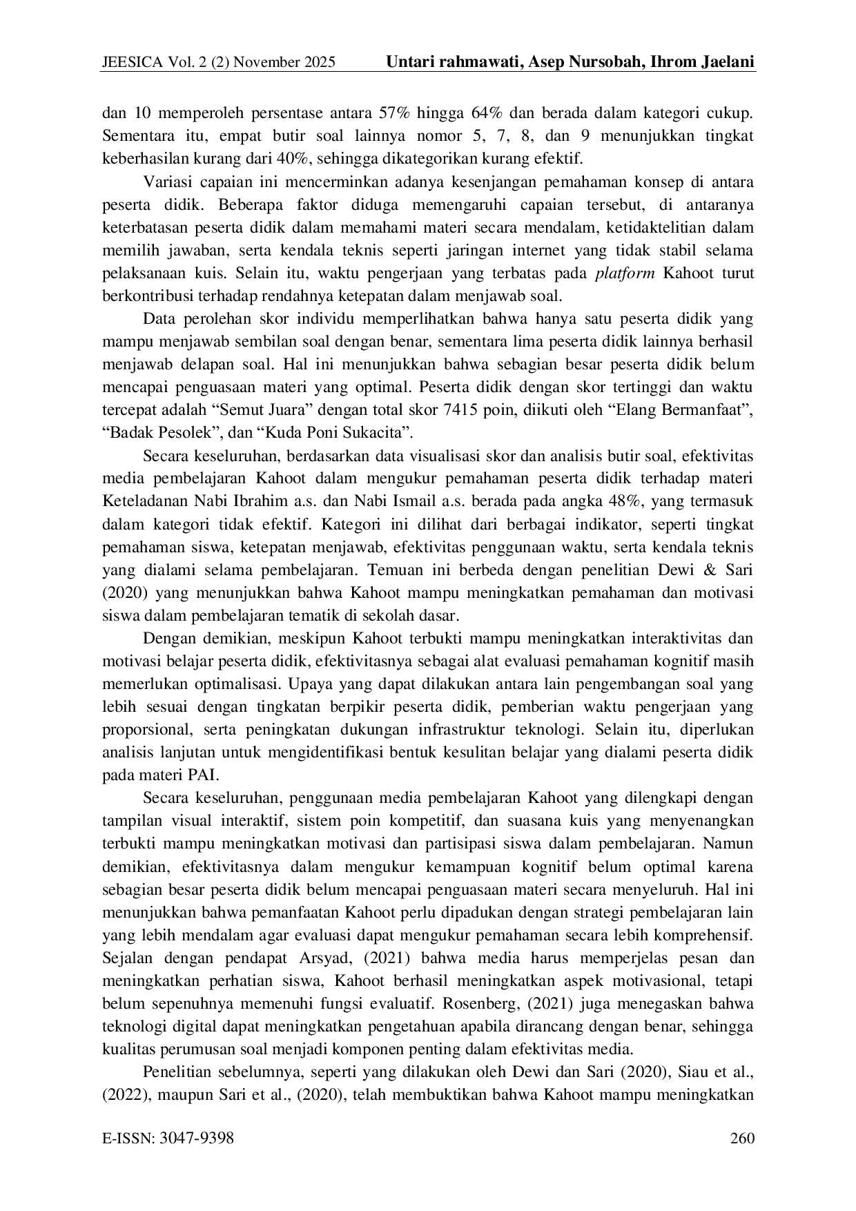 JURIS Efektivitas Media Pembelajaran Kahoot dalam Mengukur Pemahaman Siswa Pada pembelajaran PAI di SD