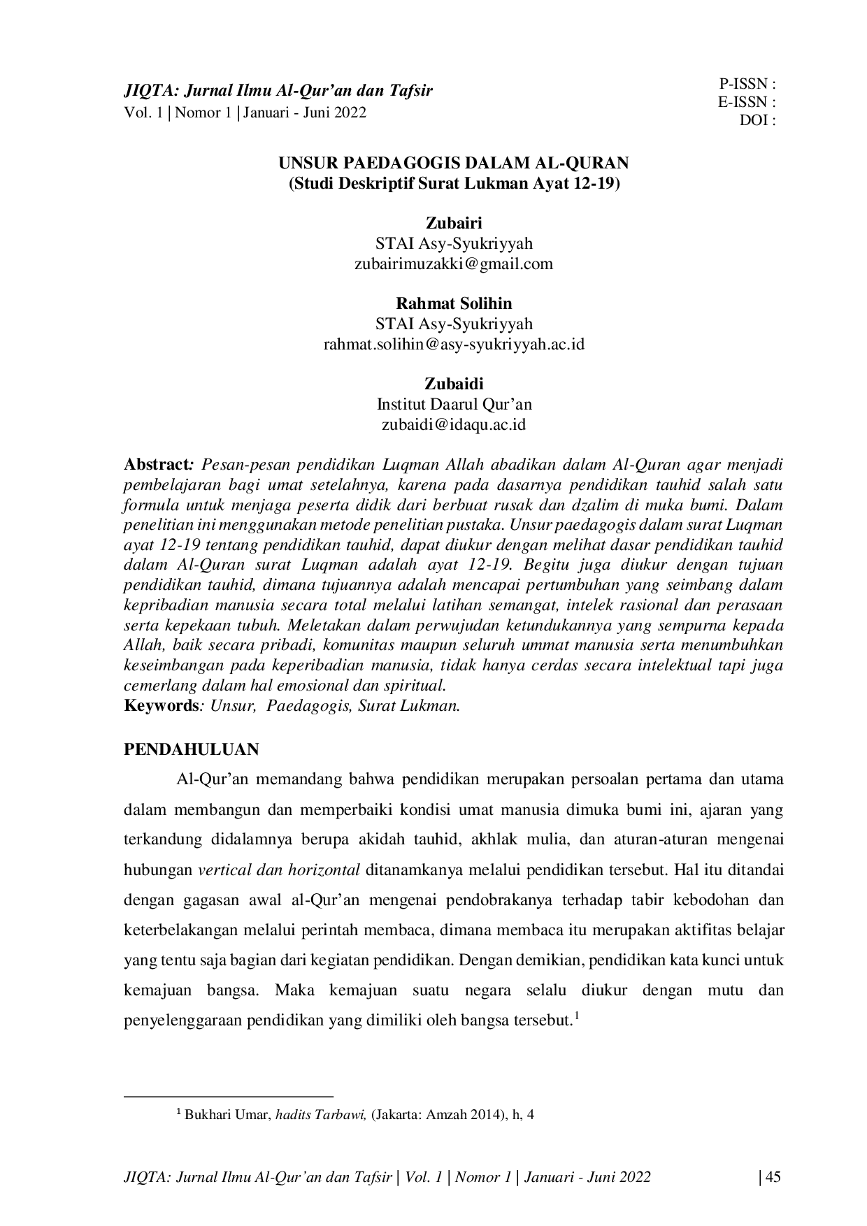 JURIS Unsur Paedagogis Dalam Al Quran Studi Deskriptif Surat Lukman Ayat 12 19