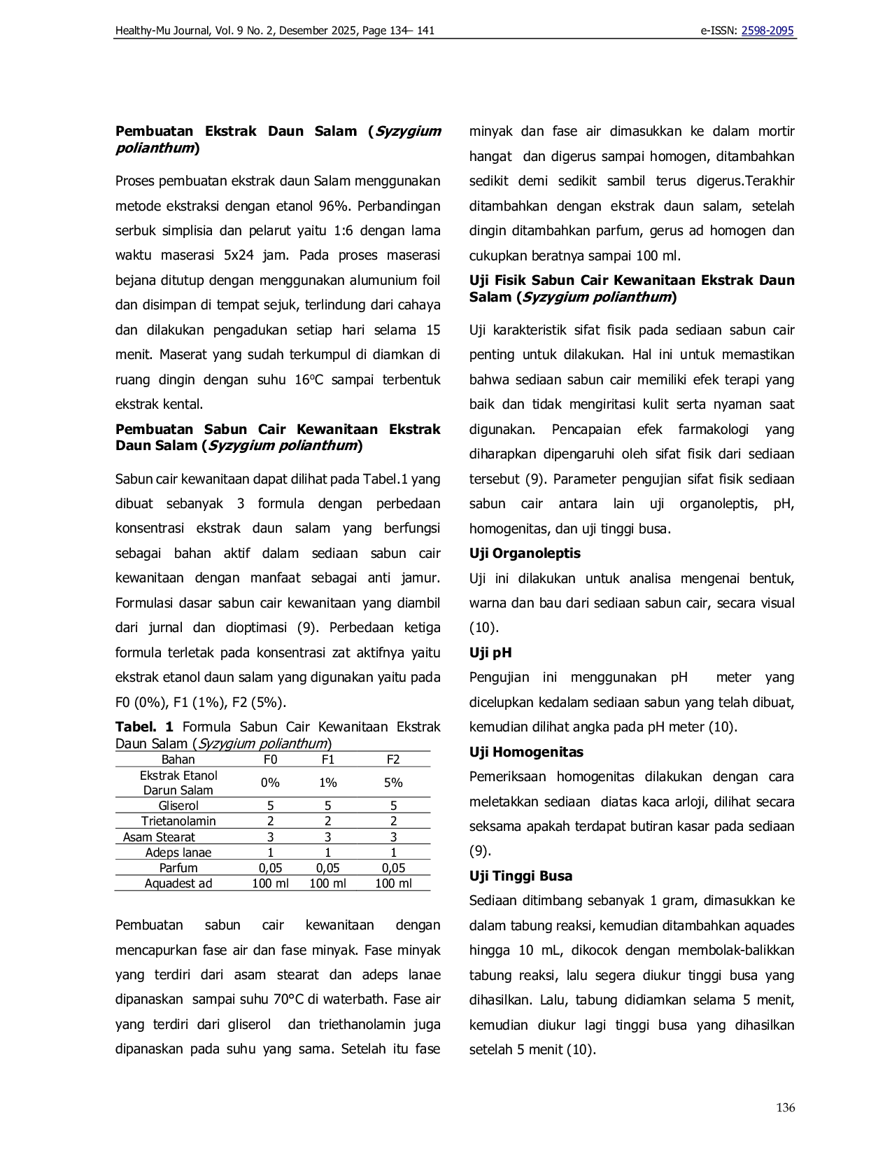 JURIS Formulasi Sediaan Sabun Cair Kewanitaan Ekstrak Daun Salam Syzygium poliyanthum dan Uji Aktivitasnya Terhadap Pertumbuhan Jamur Candida albicans Formulasi Sediaan Sabun Cair Kewanitaan Ekstrak Daun