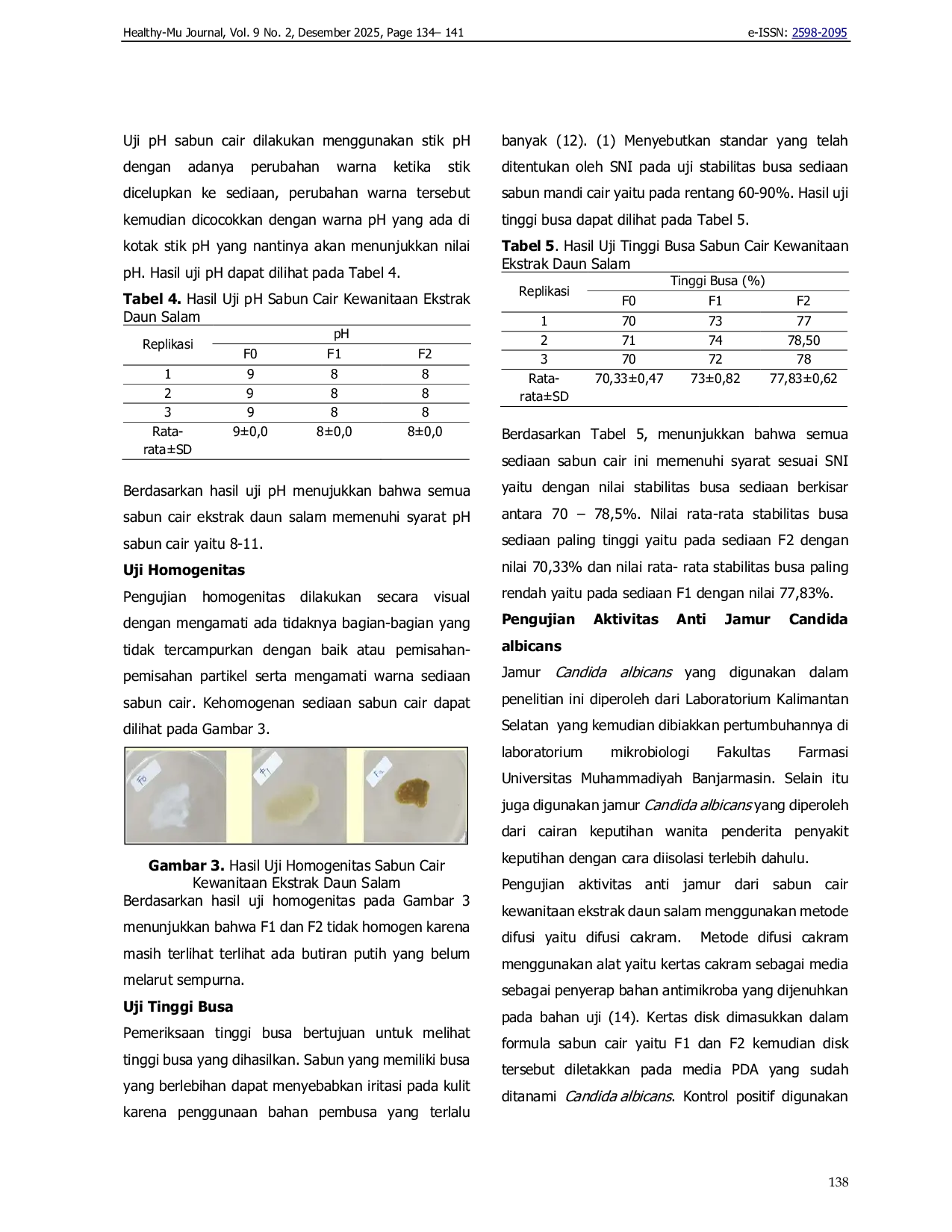 JURIS Formulasi Sediaan Sabun Cair Kewanitaan Ekstrak Daun Salam Syzygium poliyanthum dan Uji Aktivitasnya Terhadap Pertumbuhan Jamur Candida albicans Formulasi Sediaan Sabun Cair Kewanitaan Ekstrak Daun