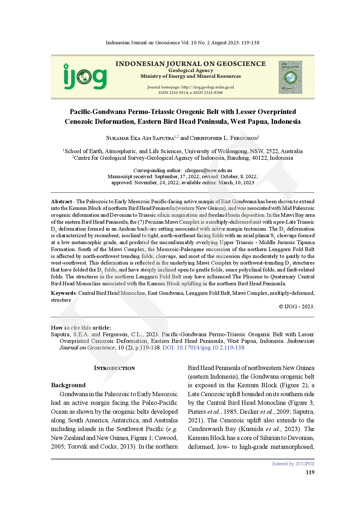 juris Pacific Gondwana Permo Triassic Orogenic Belt with Lesser Overprinted Cenozoic Deformation Eastern Bird Head Peninsula West Papua Indonesia