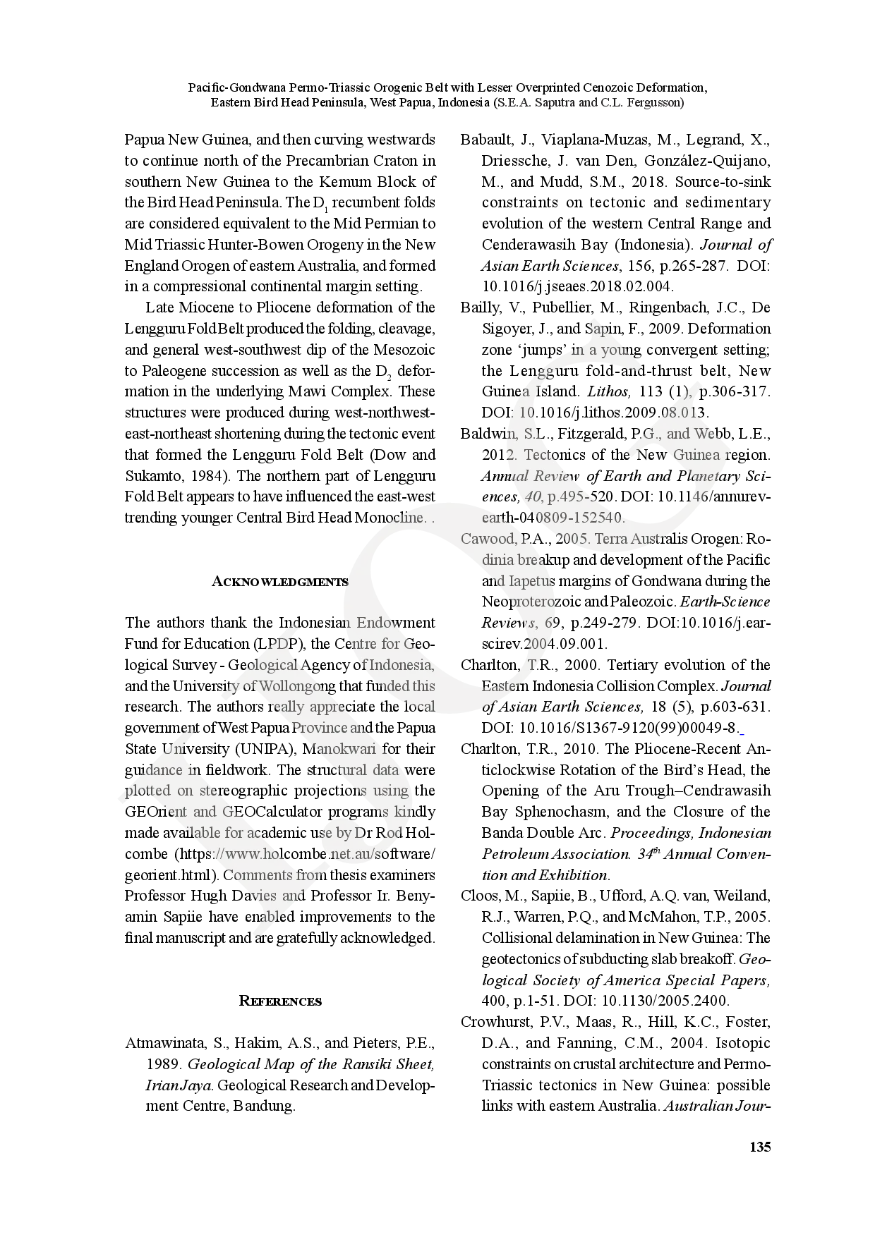 juris Pacific Gondwana Permo Triassic Orogenic Belt with Lesser Overprinted Cenozoic Deformation Eastern Bird Head Peninsula West Papua Indonesia