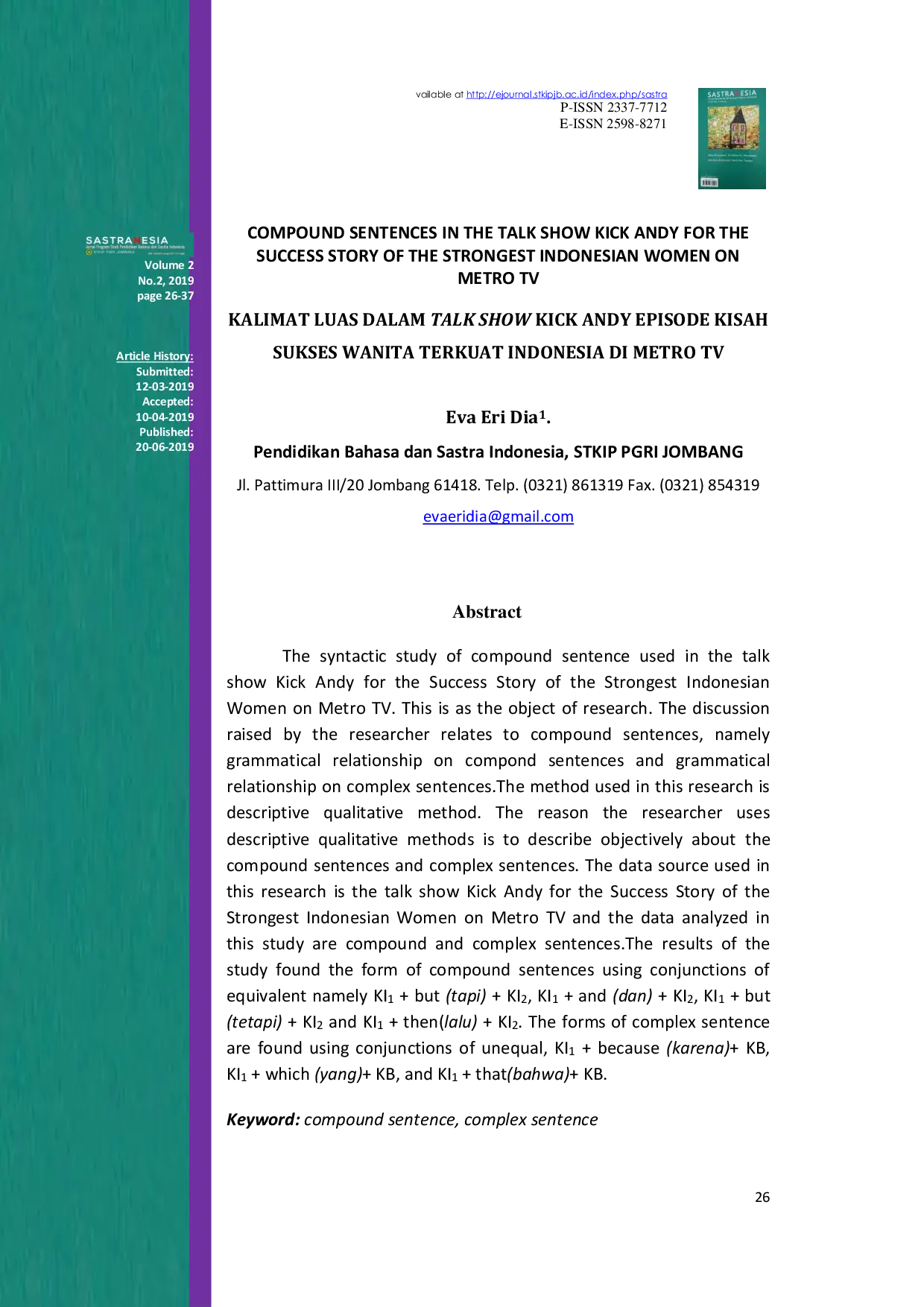 JURIS Kalimat Luas Dalam Talk Show Kick Andy Episode Kisah Sukses Wanita Terkuat Indonesia Di Metro TV