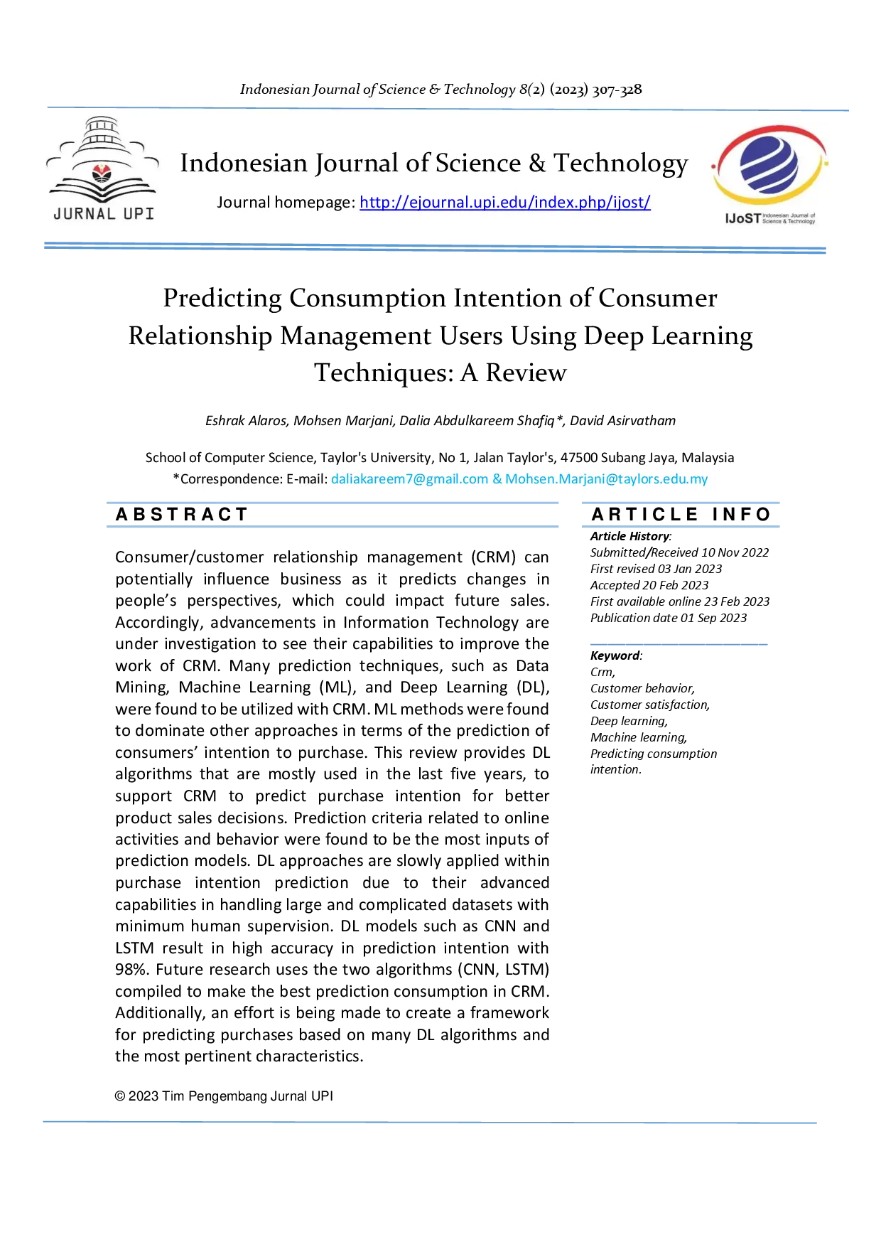 juris Predicting Consumption Intention of Consumer Relationship Management Users Using Deep Learning Techniques A Review