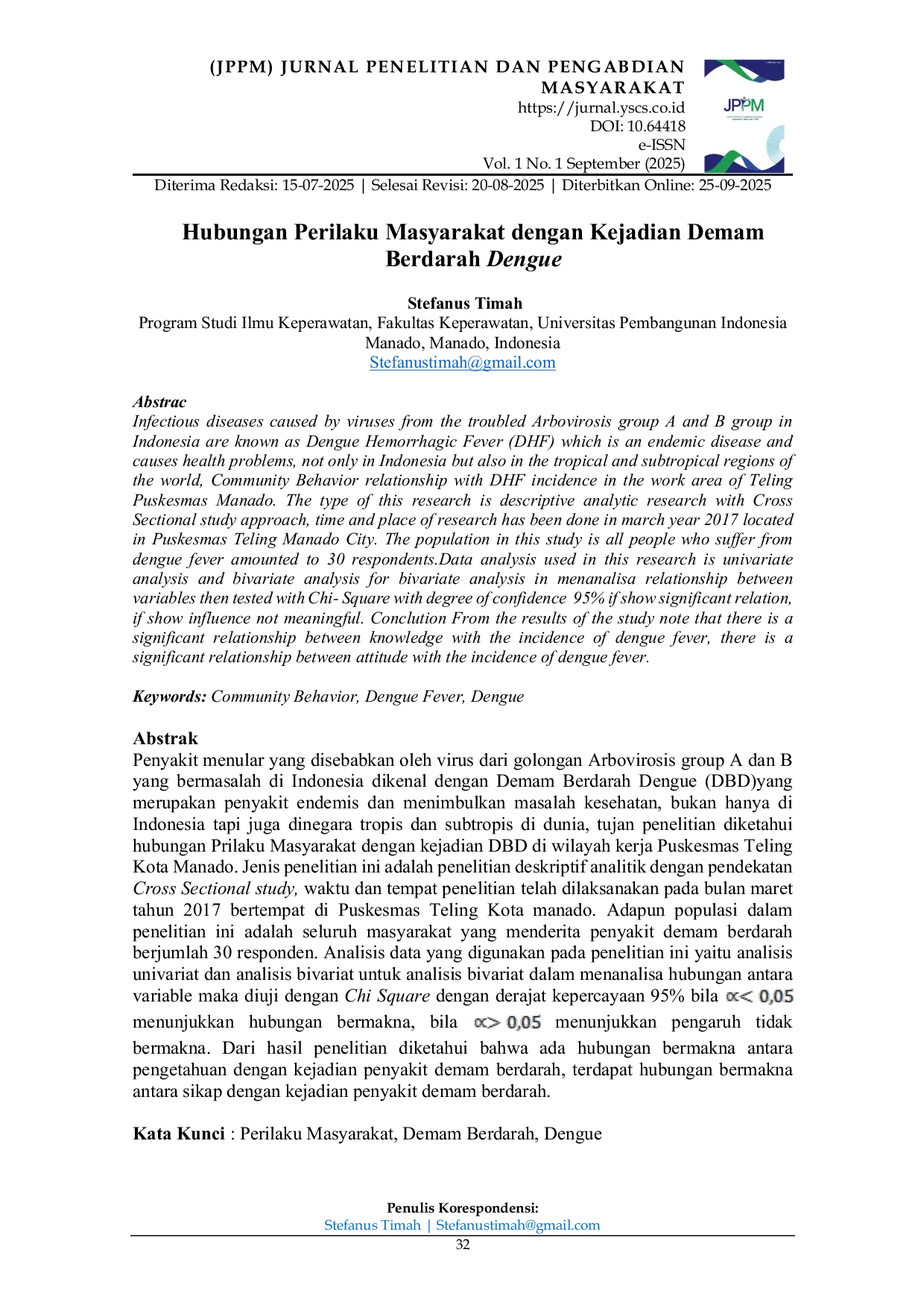 JURIS Hubungan Perilaku Masyarakat dengan Kejadian Demam Berdarah Dengue