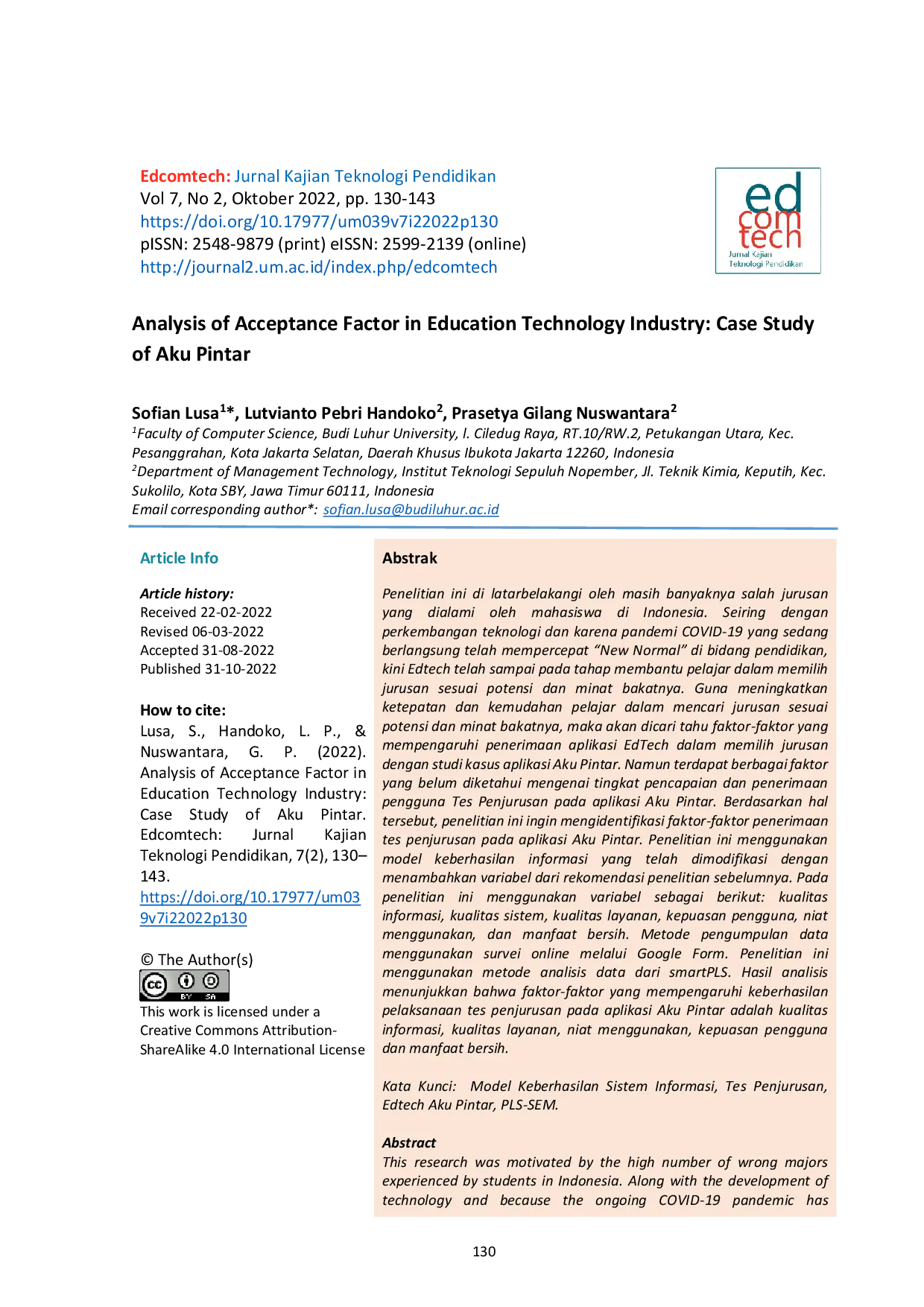 JURIS Analysis of Acceptance Factor in Education Technology Industry Case Study of Aku Pintar