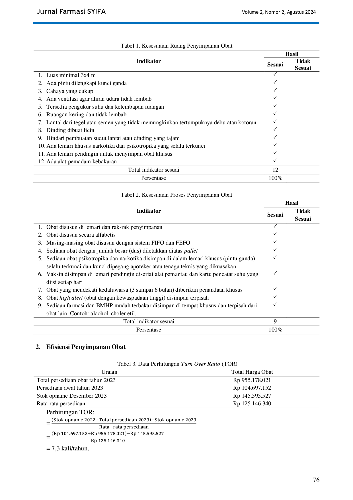 JURIS Evaluasi Penyimpanan Obat Di Gudang Farmasi Puskesmas Saptosari Kabupaten Gunungkidul