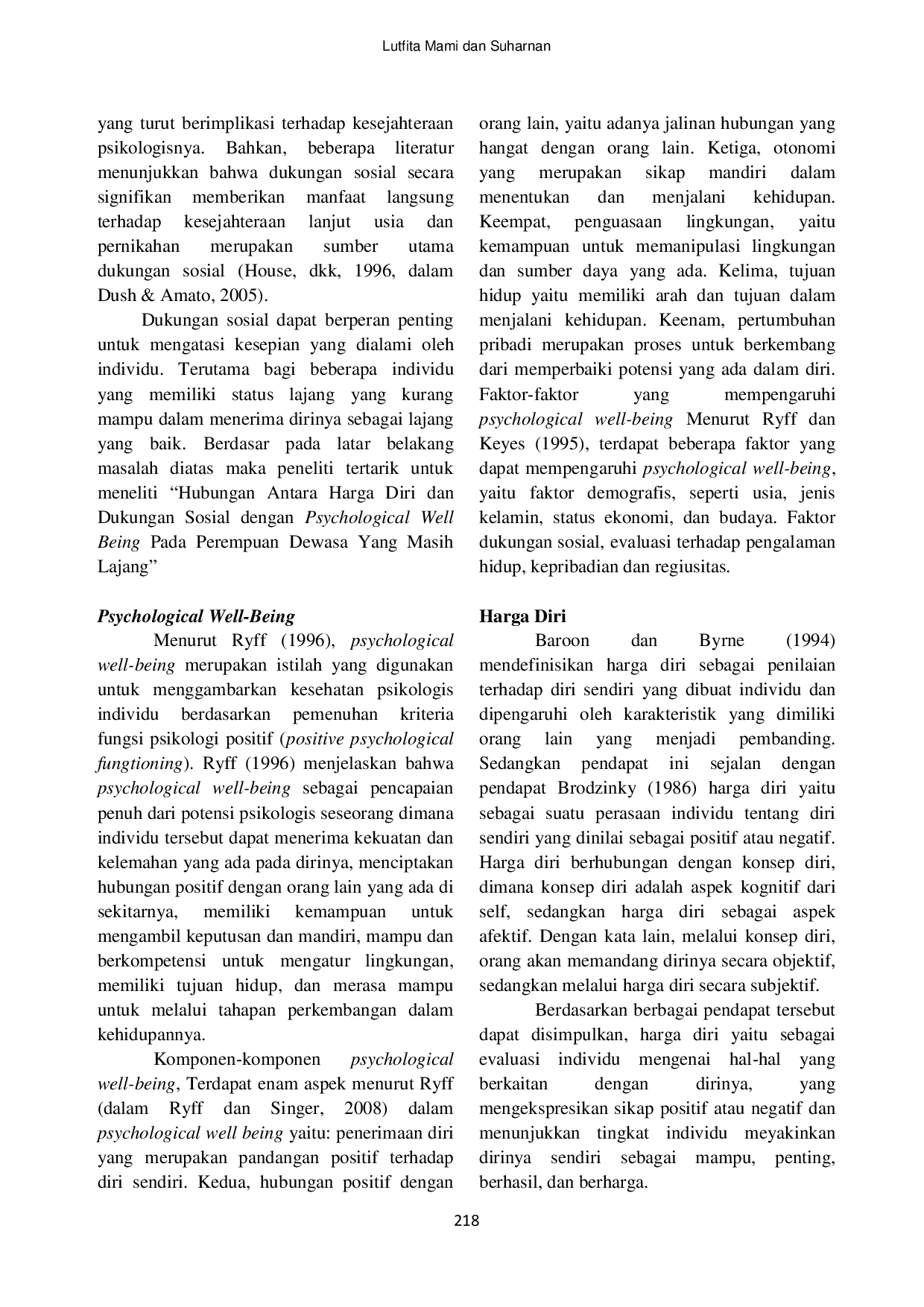 JURIS Harga Diri Dukungan Sosial dan Psychological Well Being Perempuan Dewasa yang Masih Lajang