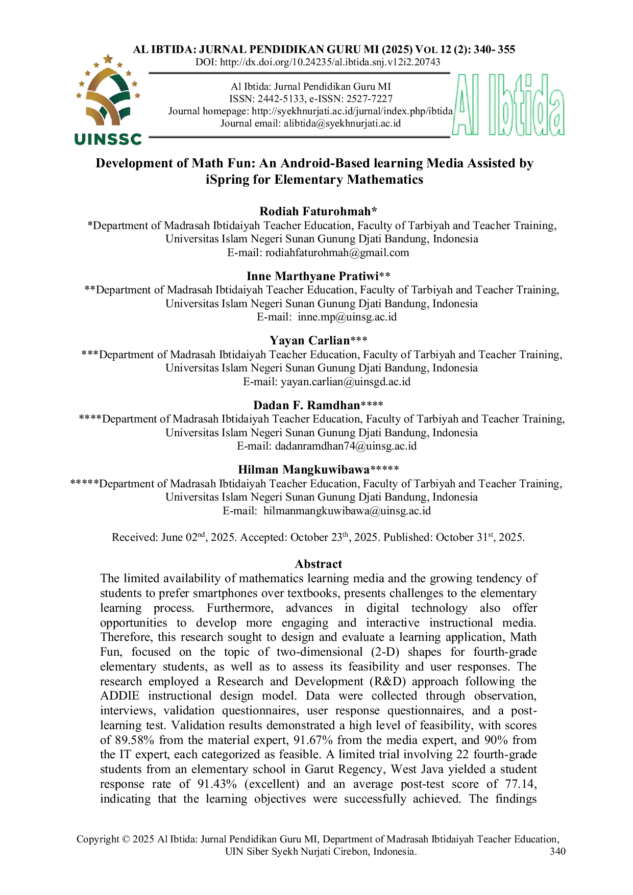 JURIS Development of Math Fun An Android Based learning Media Assisted by iSpring for Elementary Mathematics