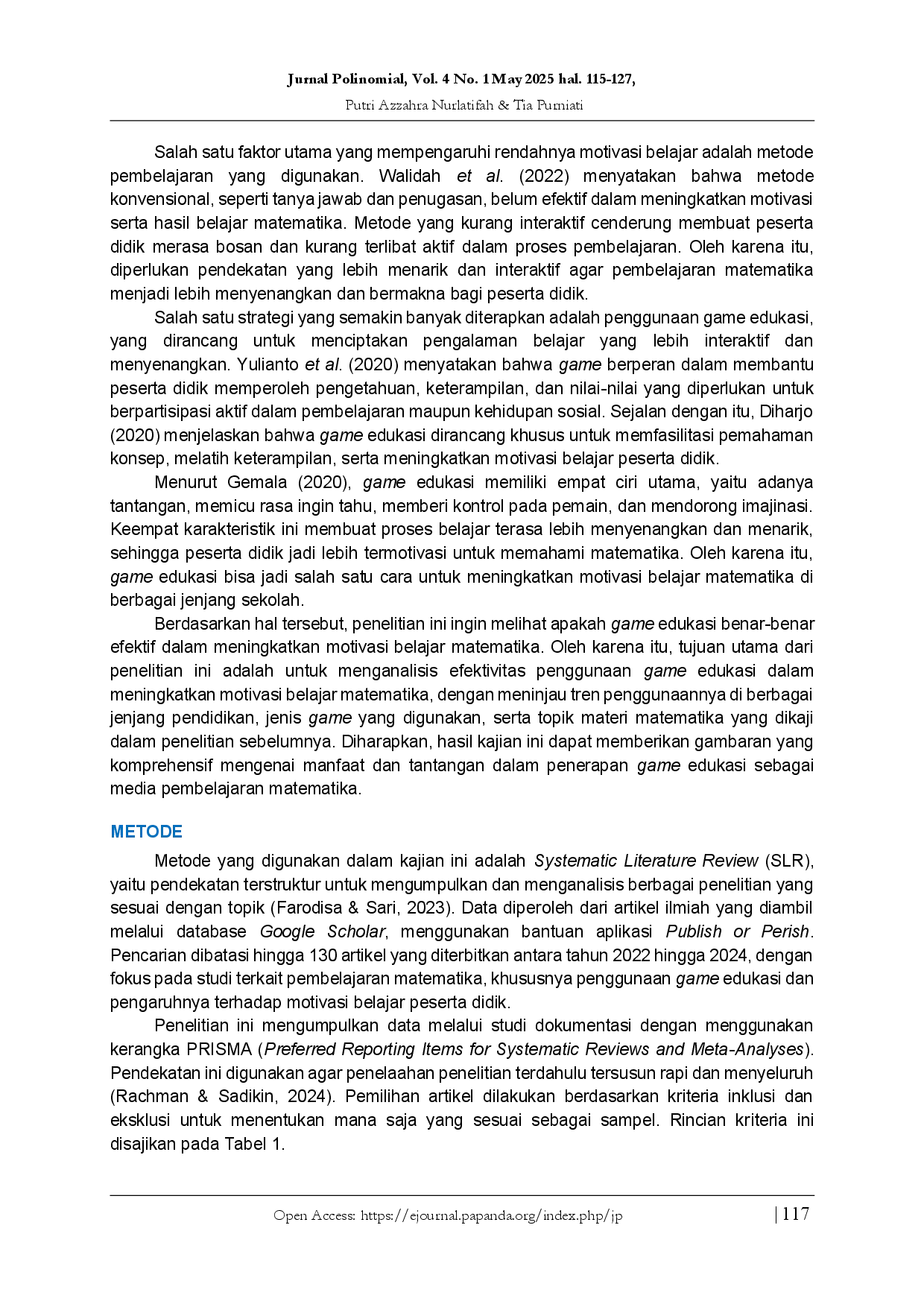 juris Systematic Literature Review Penerapan Game Edukasi untuk Meningkatkan Motivasi Belajar Matematika