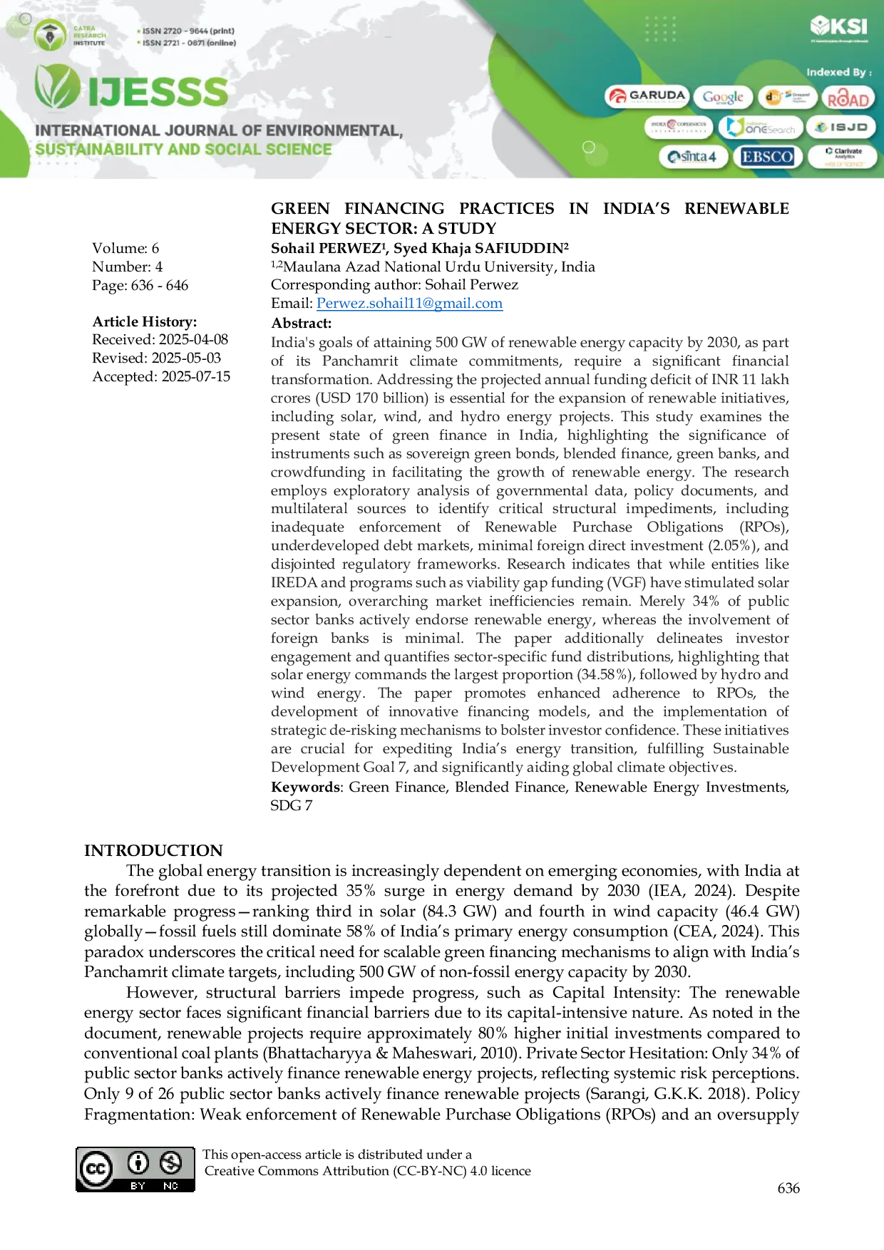JURIS Green Financing Practices in India s Renewable Energy Sector A Study
