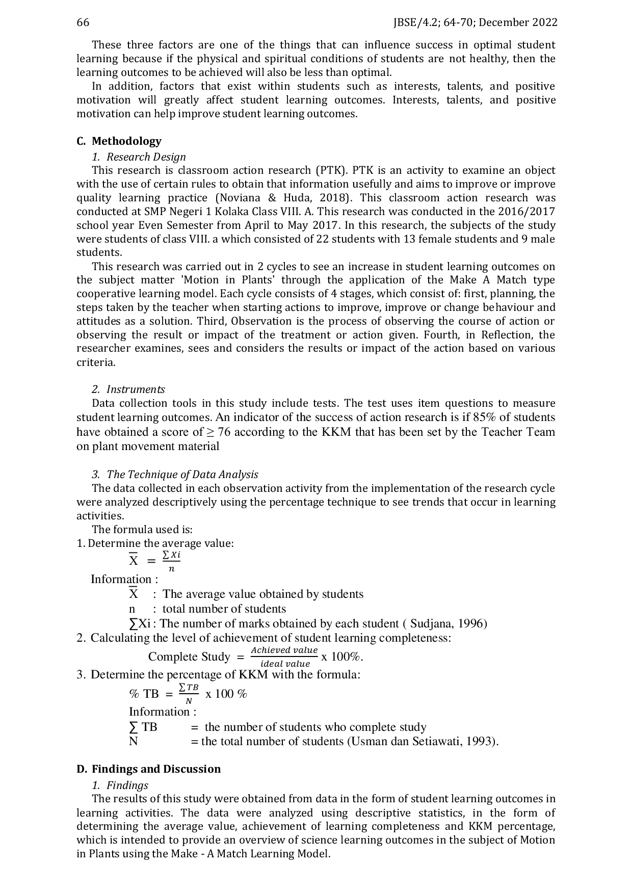 JURIS Implementation of The Make A Match Type Cooperative Learning Model to Improve The Learning Outcomes of SMP Negeri 1 Kolaka