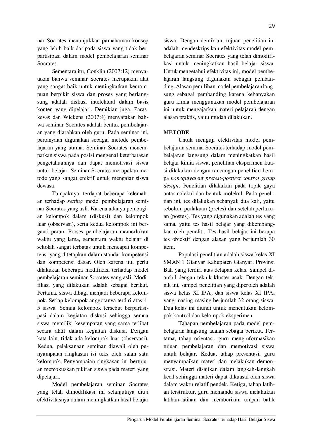 juris Pengaruh Model Pembelajaran Seminar Socrates terhadap Hasil Belajar Siswa