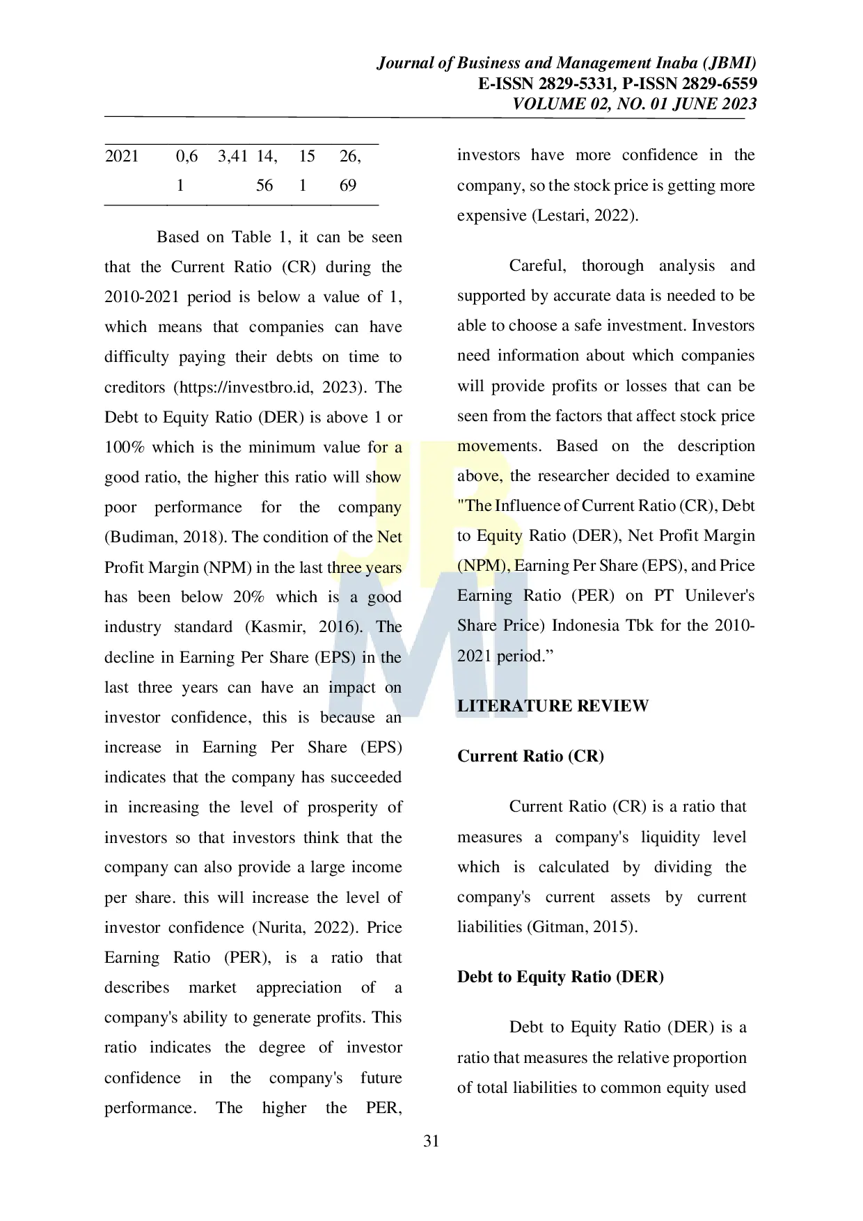 JURIS ANALYSIS OF THE EFFECT OF FINANCIAL RATIO ON SHARE PRICE AT PT UNILEVER INDONESIA TBK PERIOD 2010 2021