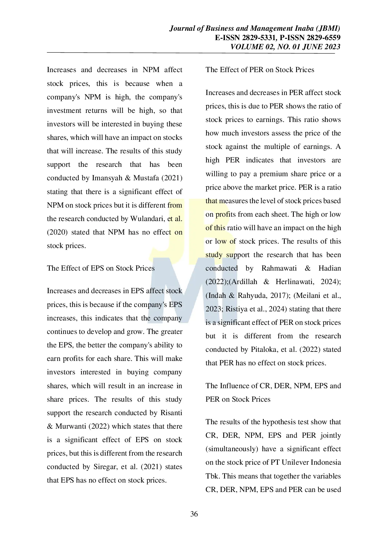 JURIS ANALYSIS OF THE EFFECT OF FINANCIAL RATIO ON SHARE PRICE AT PT UNILEVER INDONESIA TBK PERIOD 2010 2021
