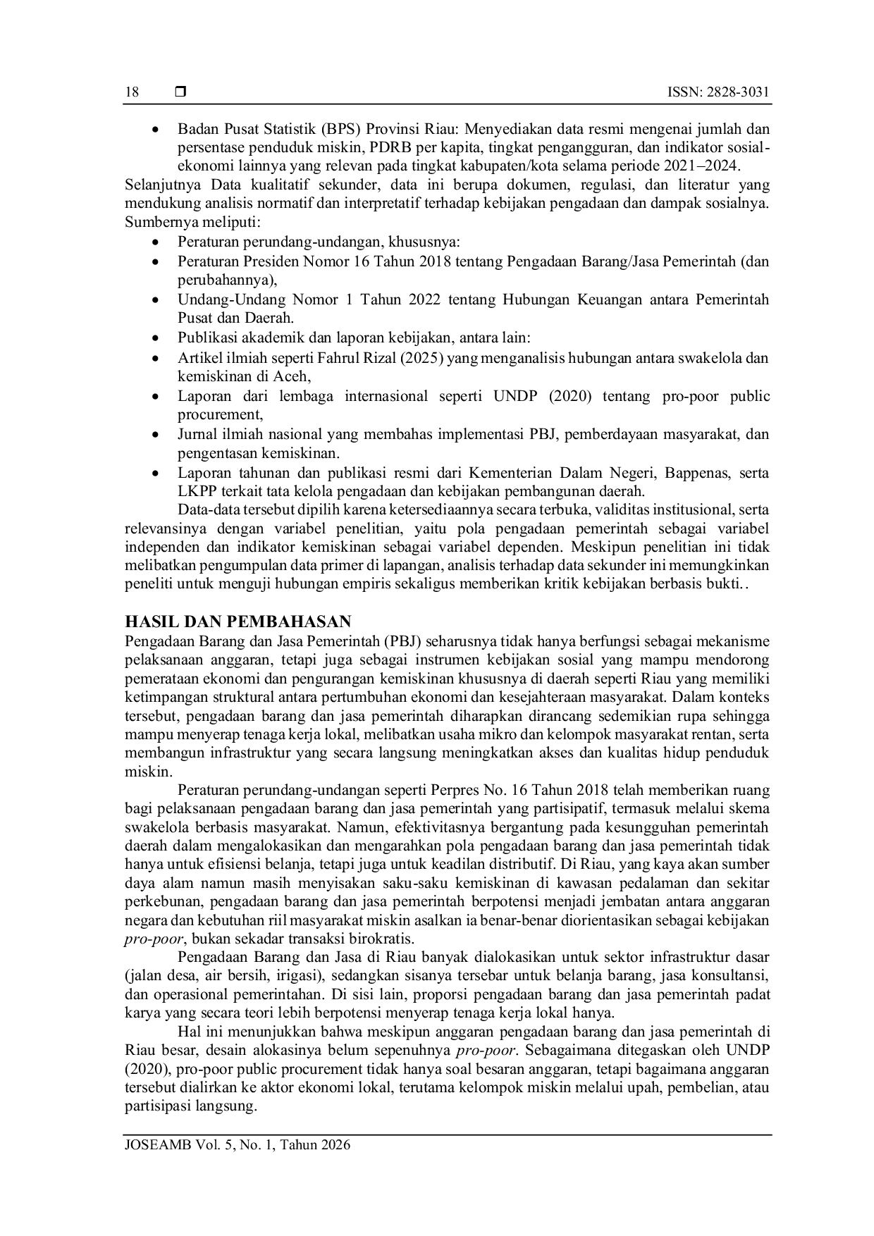 JURIS Mengukur Dampak Sosial Pengadaan Pemerintah Analisis Hubungan Antara Pola Pengadaan Dan Indikator Kemiskinan Di Riau