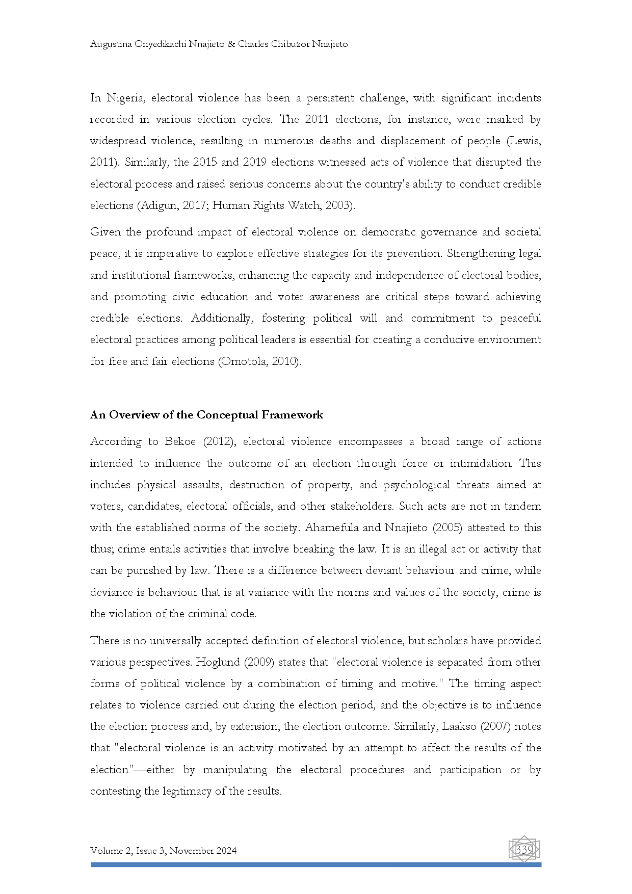 juris The Prevention of Electoral Violence A Panacea for Achieving Credible Election in Nigeria