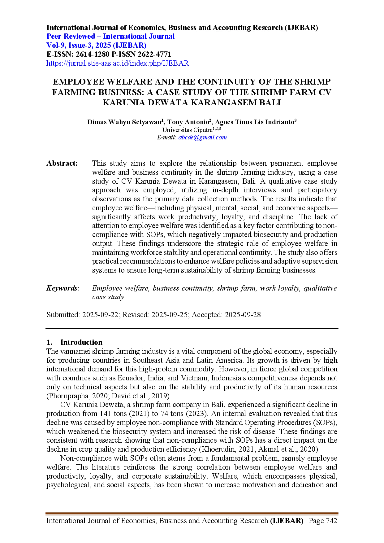 juris Employee Welfare and the Continuity of the Shrimp Farming Business A Case Study of the Shrimp Farm CV Karunia Dewata Karangasem Bali