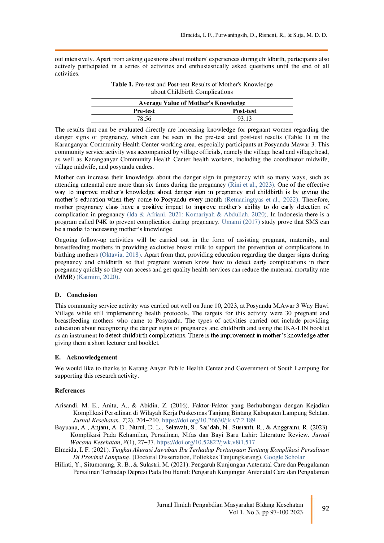 juris Improving Mother s Knowledge in Early Detection of Pregnancy and Childbirth Complication