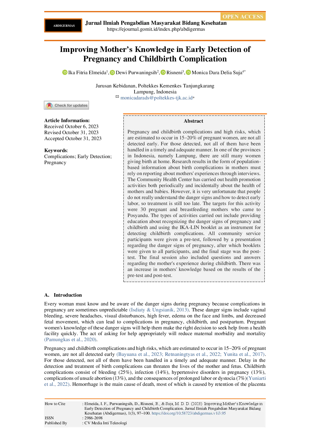 juris Improving Mother s Knowledge in Early Detection of Pregnancy and Childbirth Complication