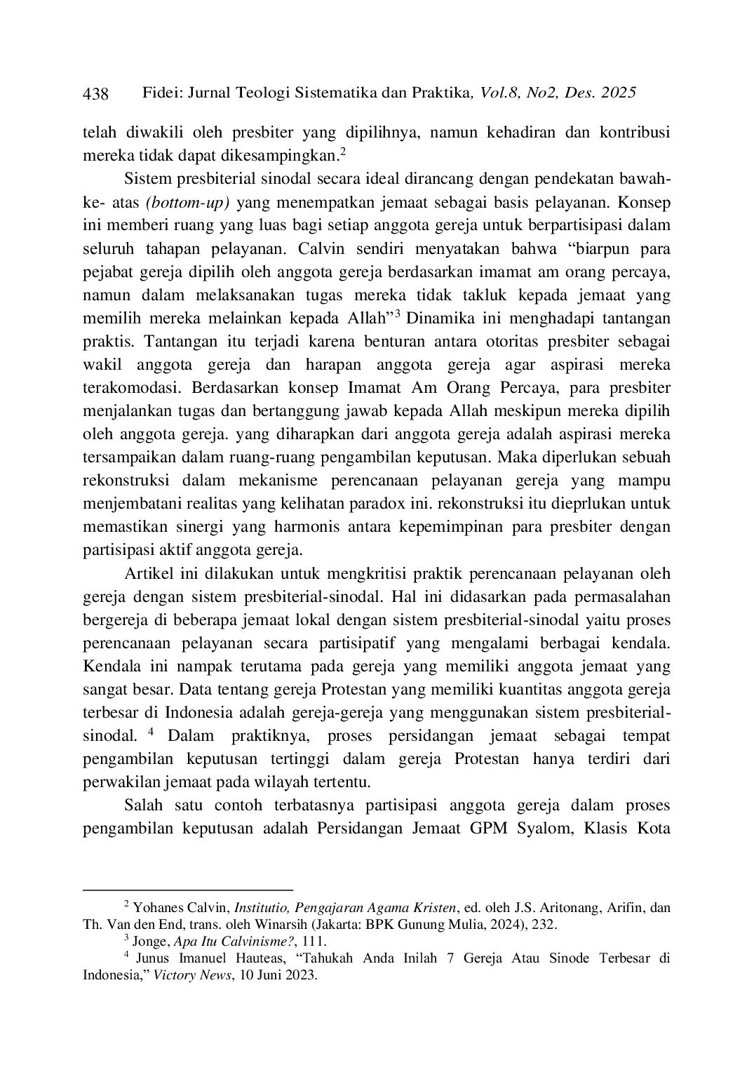 JURIS Rekonstruksi Partisipasi Anggota Gereja Dalam Perencanaan Pelayanan di Gereja Dengan Sistem Presbiterial Sinodal