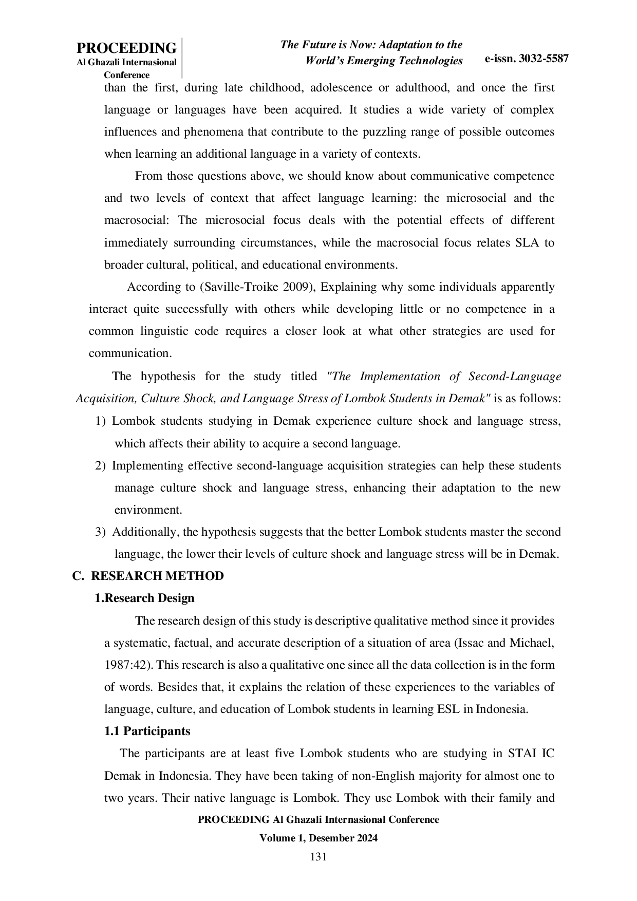 JURIS The Implementation of Second Language Acquisition Culture Shock and Language Stress of Lombok Students in Demak