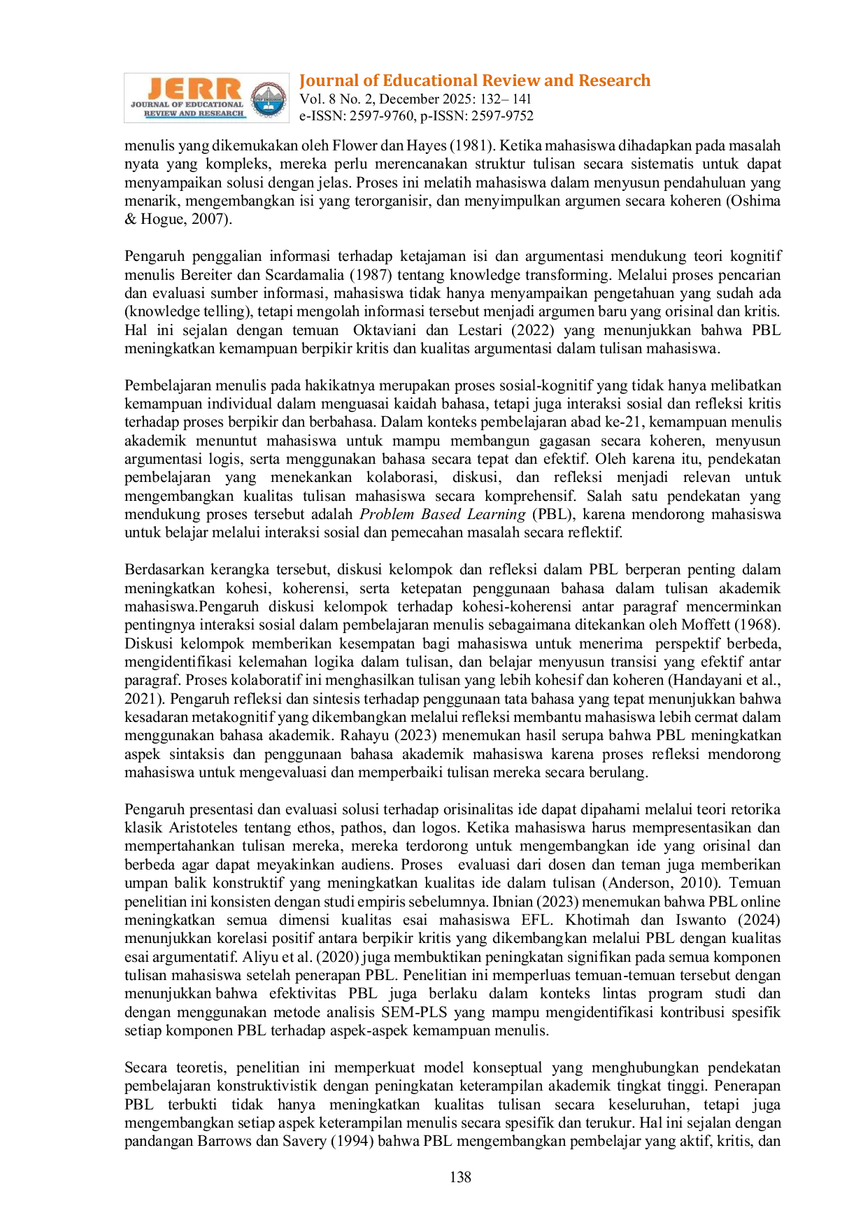 JURIS Pengaruh Penerapan Metode Problem Based Learning Terhadap Kemampuan Menulis Esai Mahasiswa Lintas Program Studi Pendidikan Bahasa Indonesia Di Universitas PGRI Pontianak