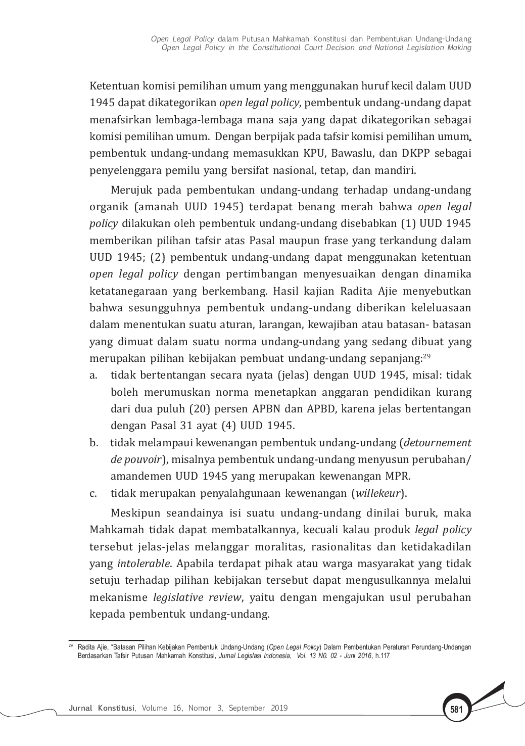 JURIS Open Legal Policy dalam Putusan Mahkamah Konstitusi dan Pembentukan Undang Undang