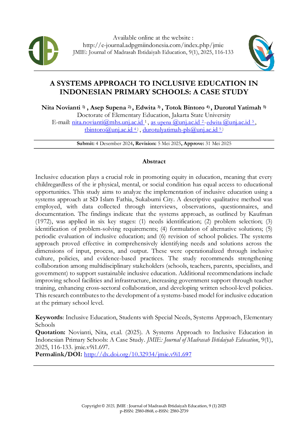 JURIS A Systems Approach to Inclusive Education in Indonesian Primary Schools A Case Study
