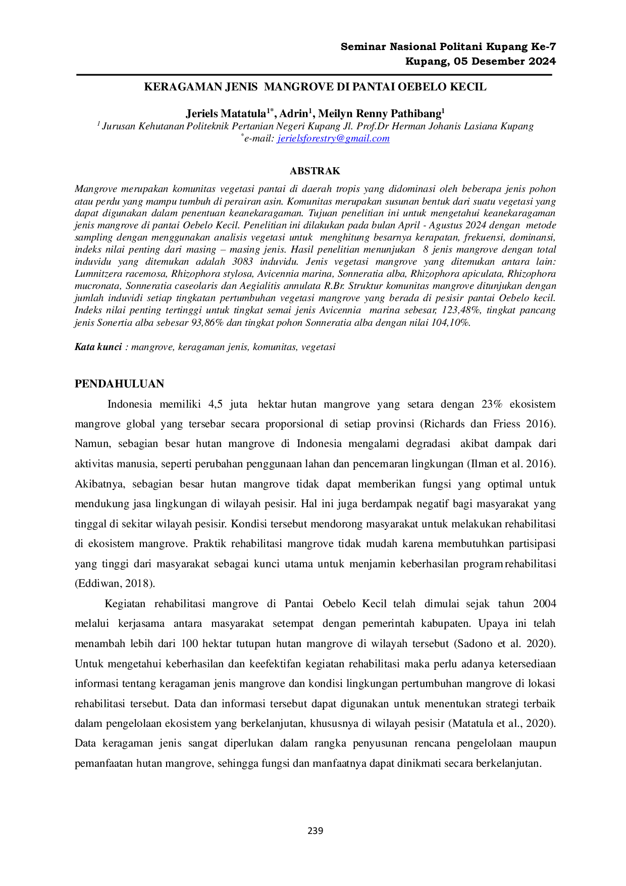 JURIS Keragaman Jenis Mangrove di Pantai Oebelo Kecil