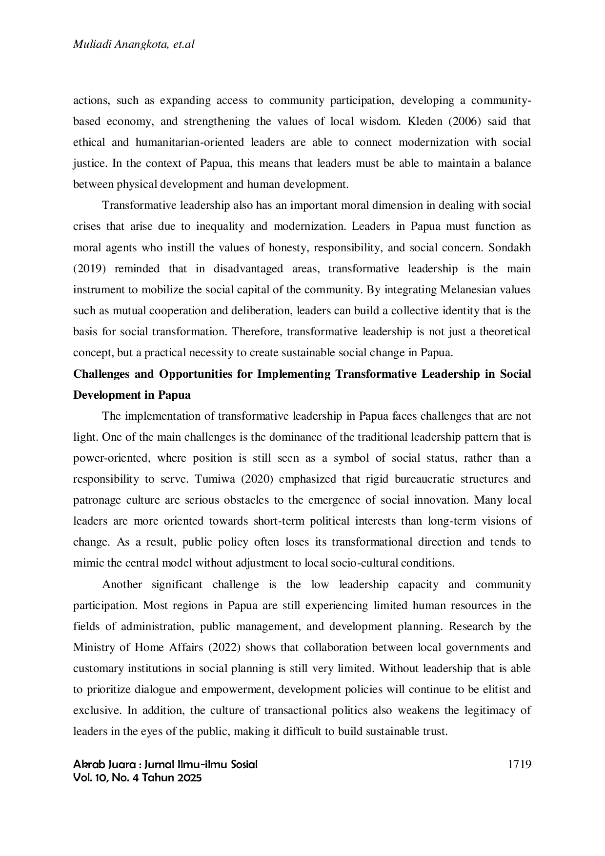 JURIS Transformative Leadership As A Solution To Accelerate Social Development In Papua