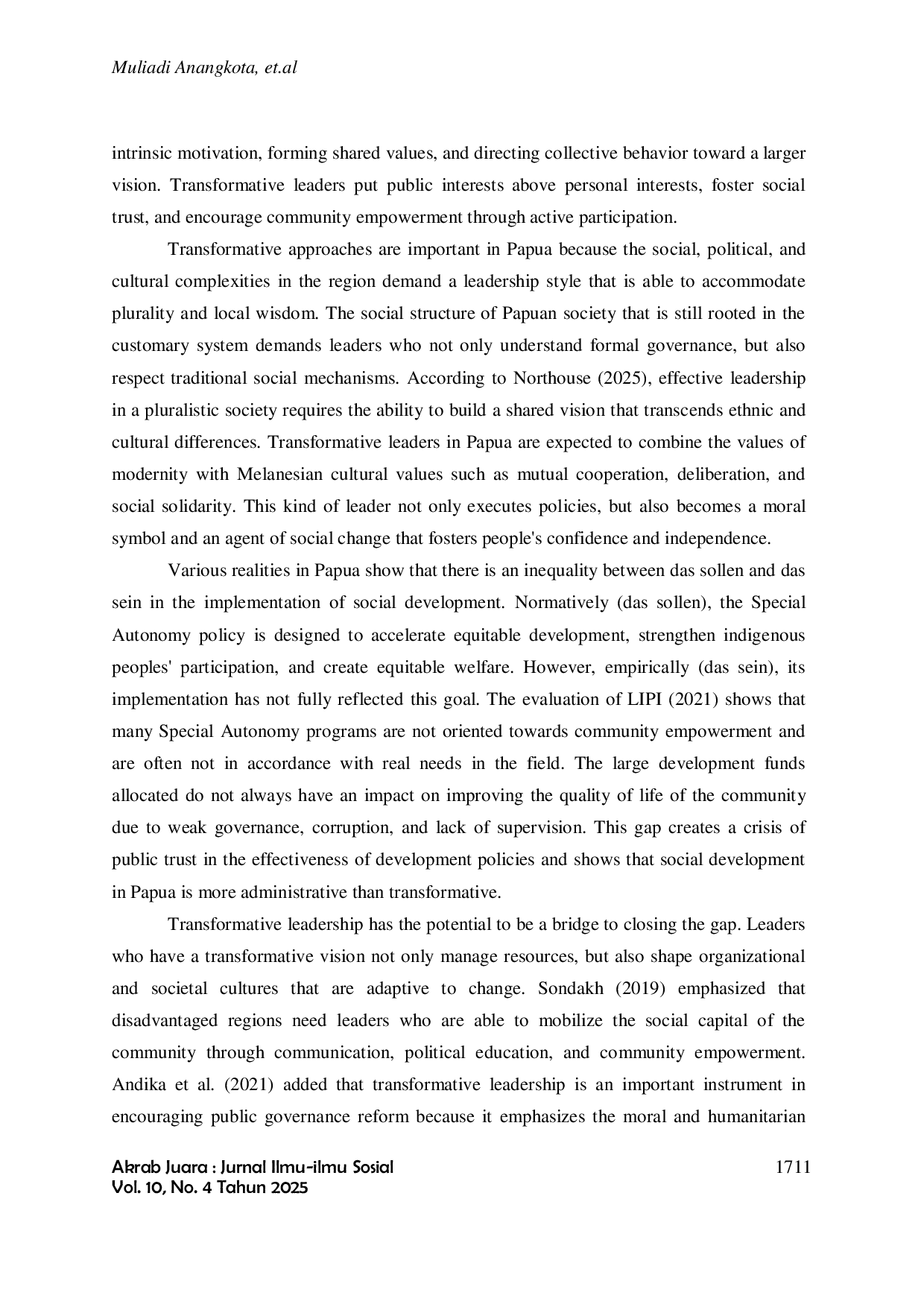 JURIS Transformative Leadership As A Solution To Accelerate Social Development In Papua