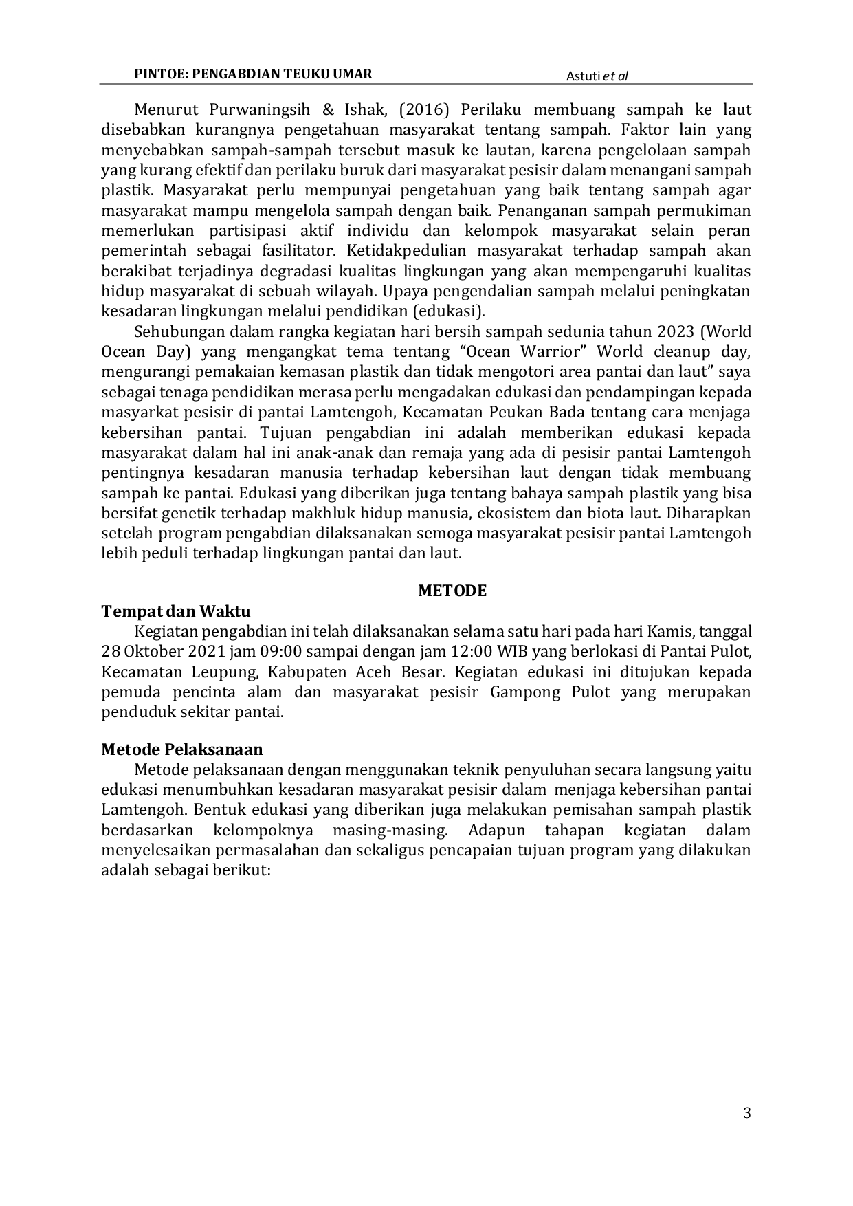 JURIS Edukasi Bahaya Sampah Plastik kepada Masyarakat Pesisir di Pantai Lamtengoh Kecamatan Peukan Bada Aceh Besar