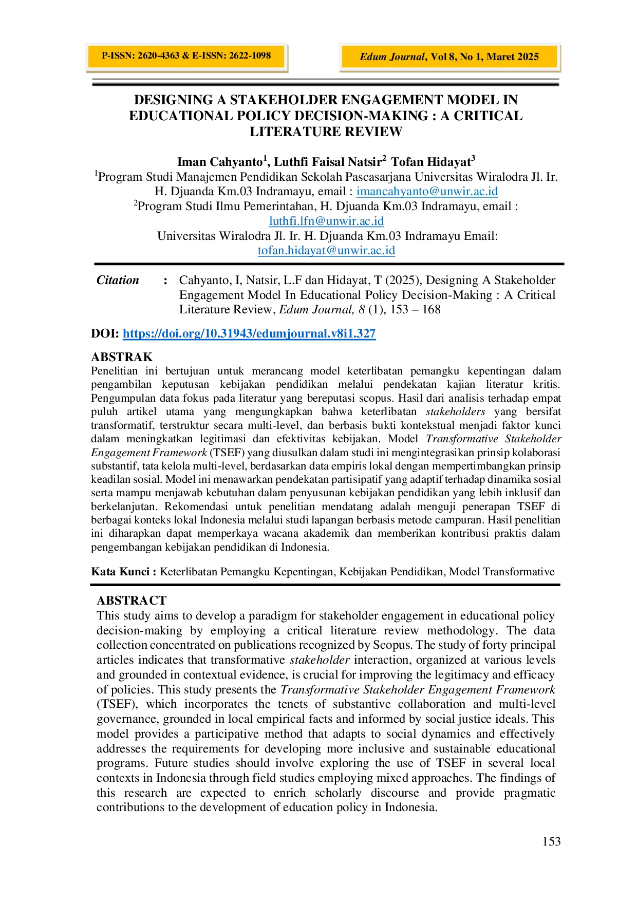 JURIS Designing a Stakeholder Engagement Model in Educational Policy Decision Making A Critical Literature Review