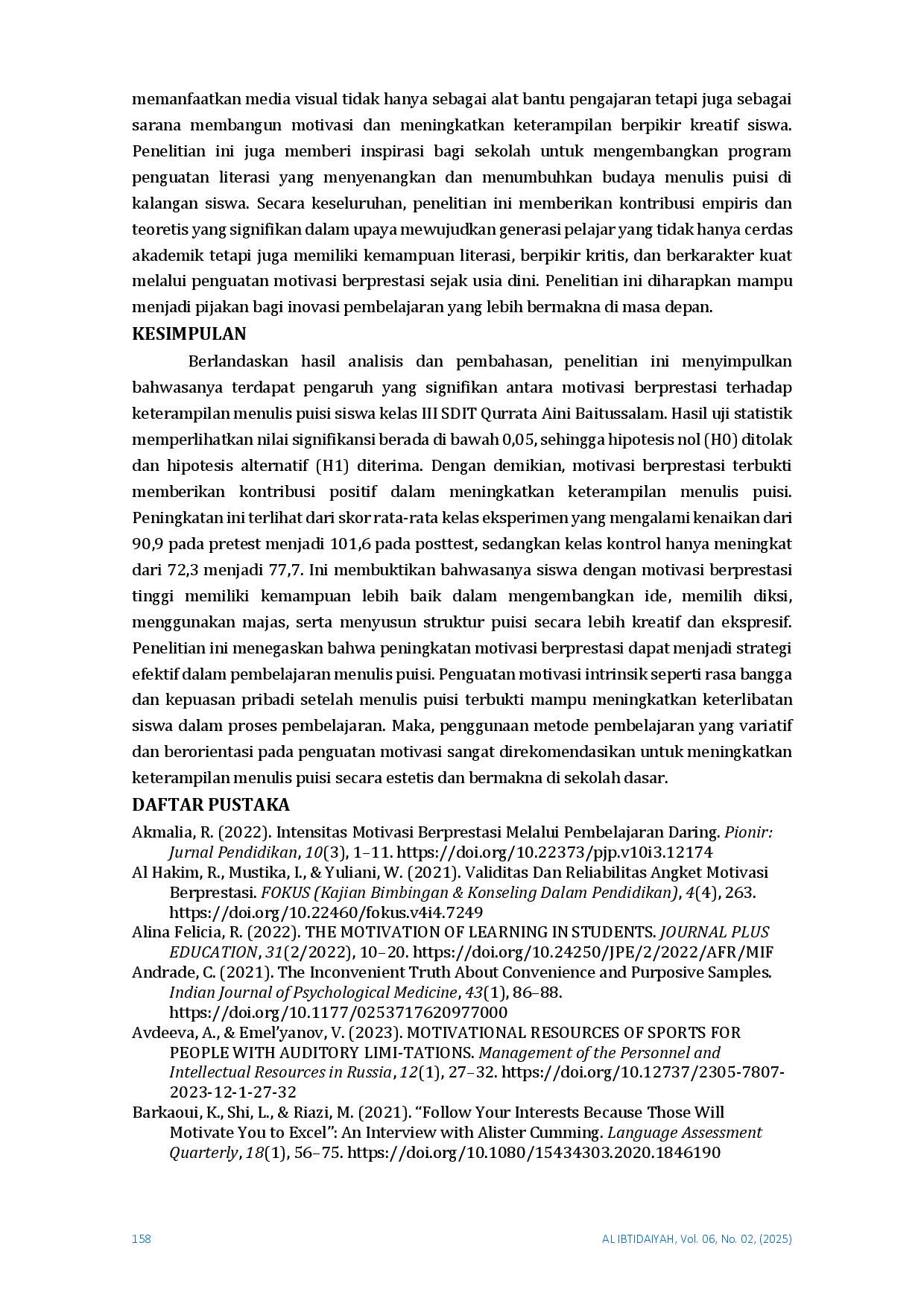 juris Pengaruh Motivasi Berprestasi Terhadap Keterampilan Menulis Puisi Kelas III SDIT Qurrata Aini Baitussalam