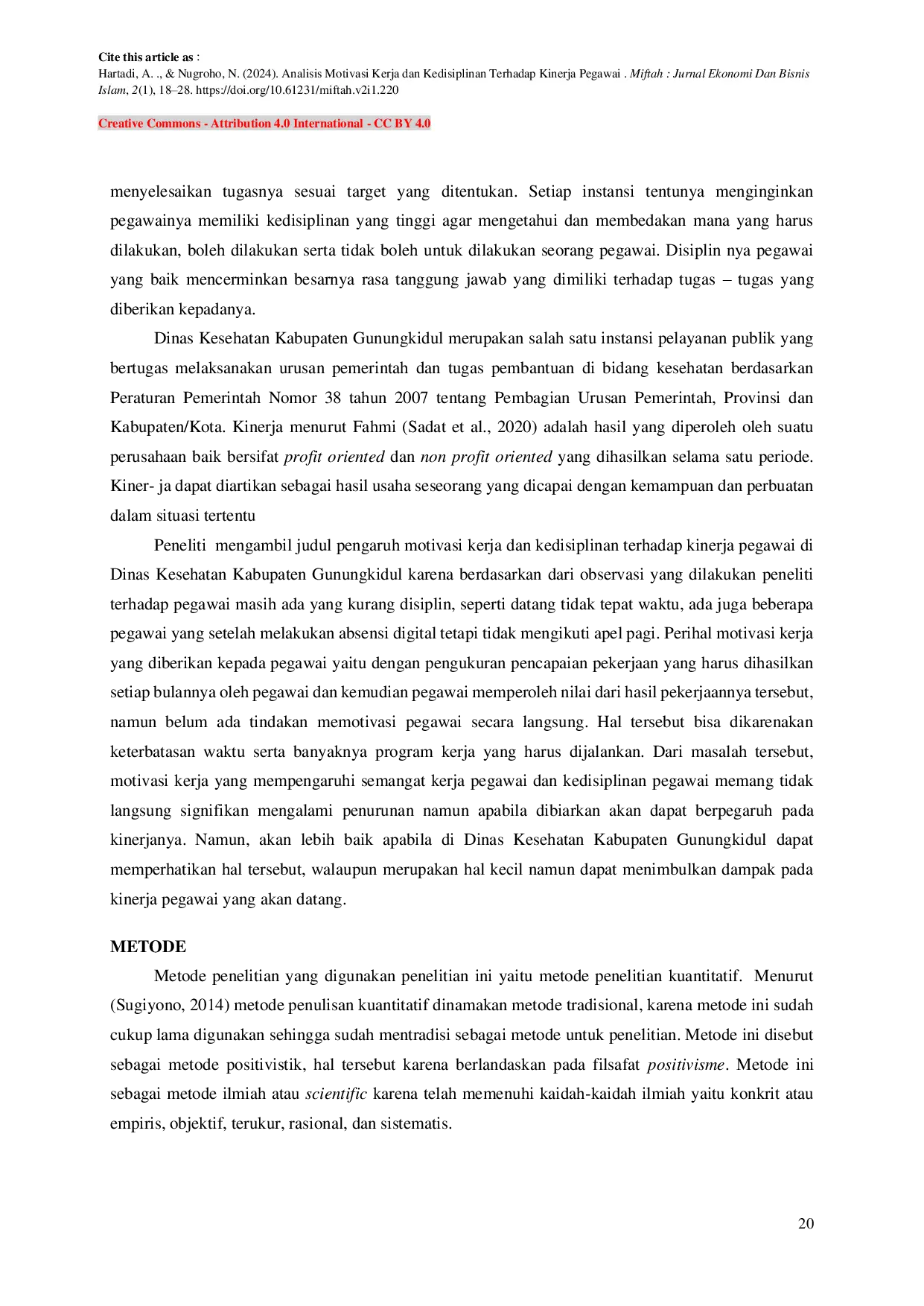 JURIS Analisis Motivasi Kerja dan Kedisiplinan Terhadap Kinerja Pegawai