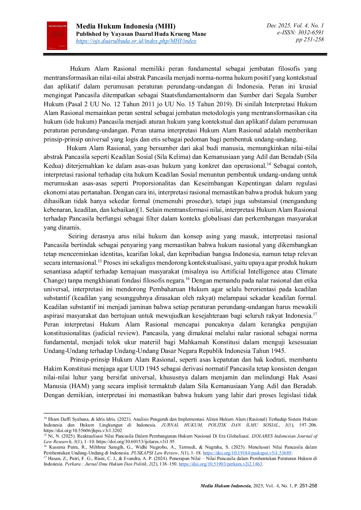 JURIS Relevansi Hukum Alam Rasional Dalam Interpretasi Pancasila Sebagai Sumber Dari Segala Sumber Hukum