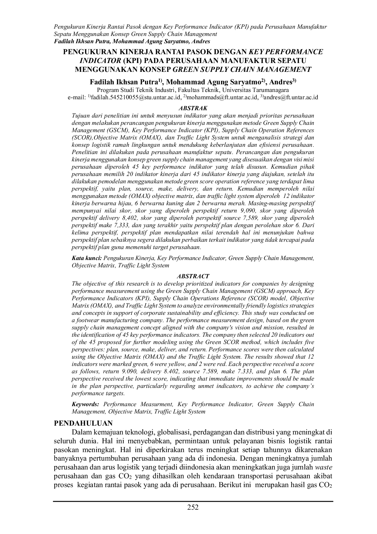 JURIS Pengukuran Kinerja Rantai Pasok dengan Key Performance Indicator KPI pada Perusahaan Manufaktur Sepatu Menggunakan Konsep Green Supply Chain Management